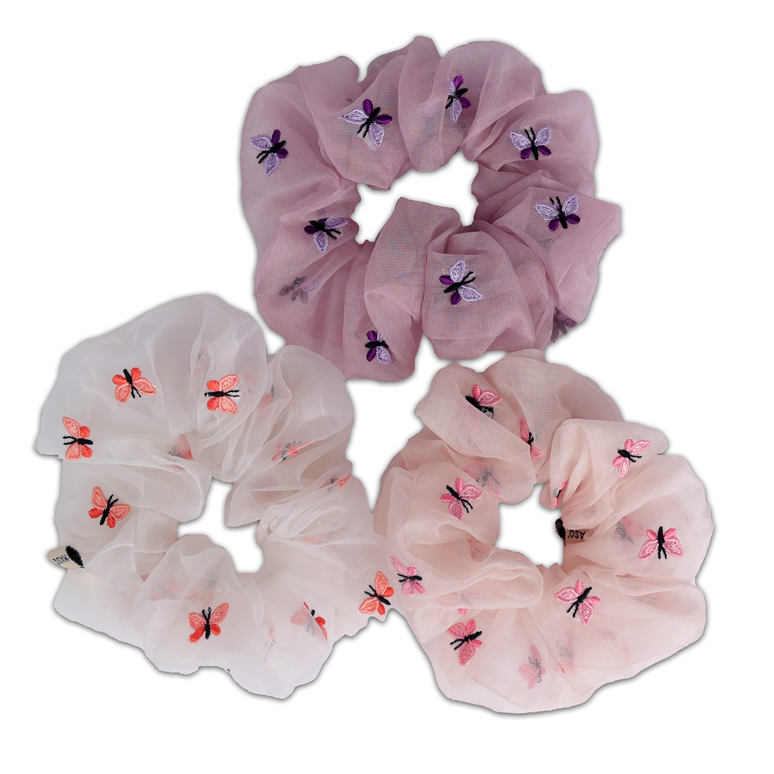 MASQ by Q-One Hair Accessories, Butterfly Embroidered, Handmade, Organza Scrunchies/Hair Bands for Women, Girls with Elastic (Multicolor, Pack of 3) (B09J2RVNDV) Amazon Price History, Amazon Price Tracker