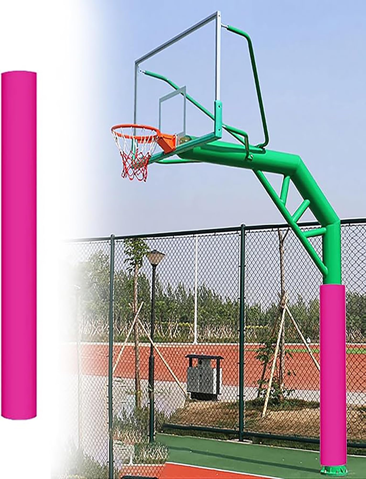 Wytrzymała podkładka na kijki do koszykówki – okrągła osłona obręczy, wysokość 180 cm, wyściółka bezpieczeństwa na boiska sportowe, trwała konstrukcja z pianki