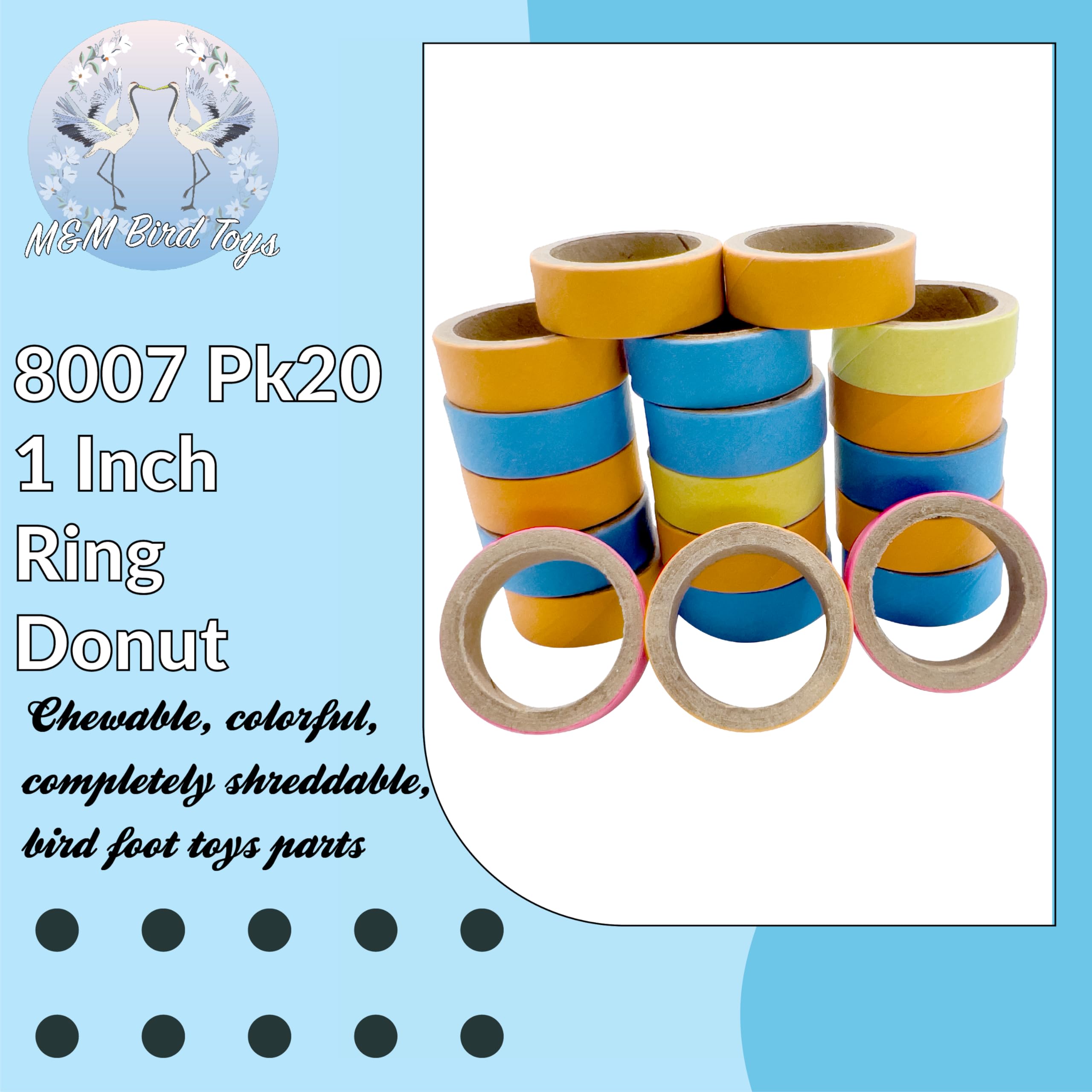 8007 Pk20 1 pulgada anillo Donut M & M Bird Toys - Juguete de pie de cartón comprimido masticable triturable, pequeño fácil de empacar (20)
