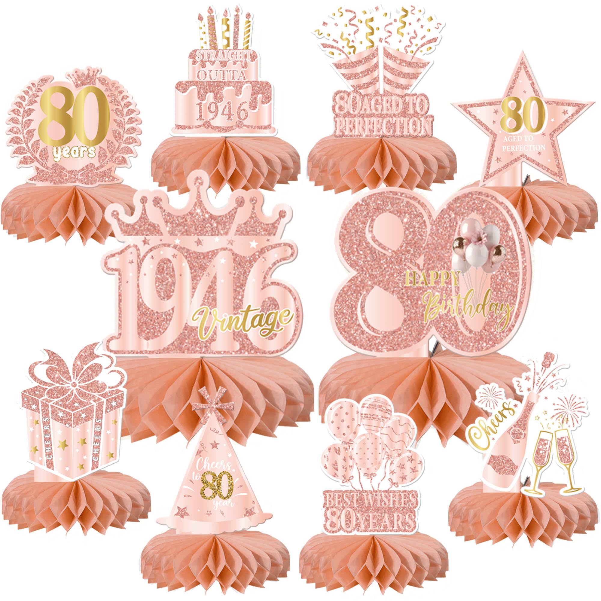 Xsstarmi 80th Birtday Honeycomb Centerpieces Decor Straight Outta 1946 Vintage 80 Aged to Perfection Table Toppers Decoration for Cheers to 80 Years Birthday Party DIY Decorations Supplies