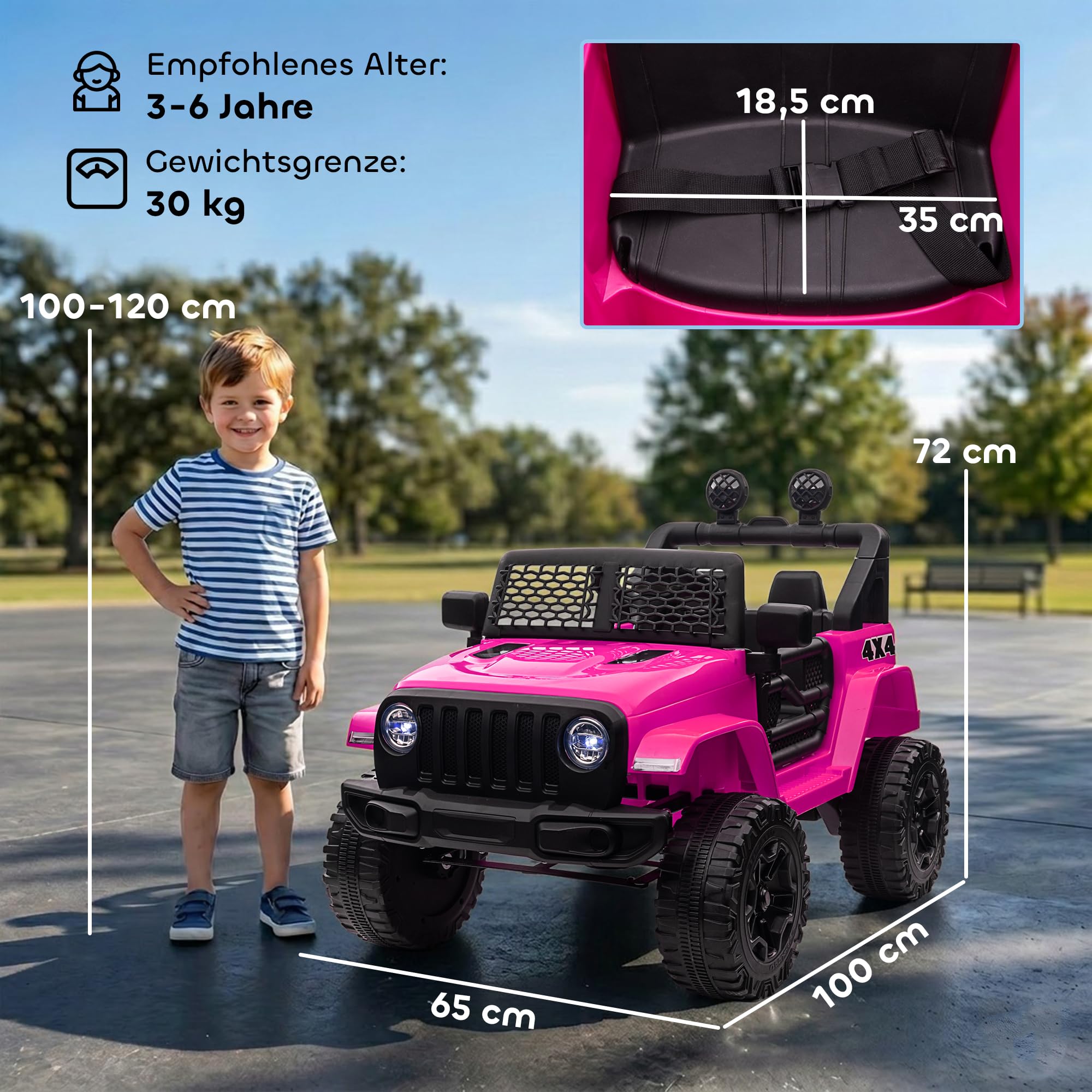 HOMCOM Elektryczne auto dziecięce 12V pilot 2,4G 3-6 lat Różowe | 2x35W silnik, auto elektryczne dla dzieci, LED, klaxon, pas bezpieczeństwa, amortyzatory