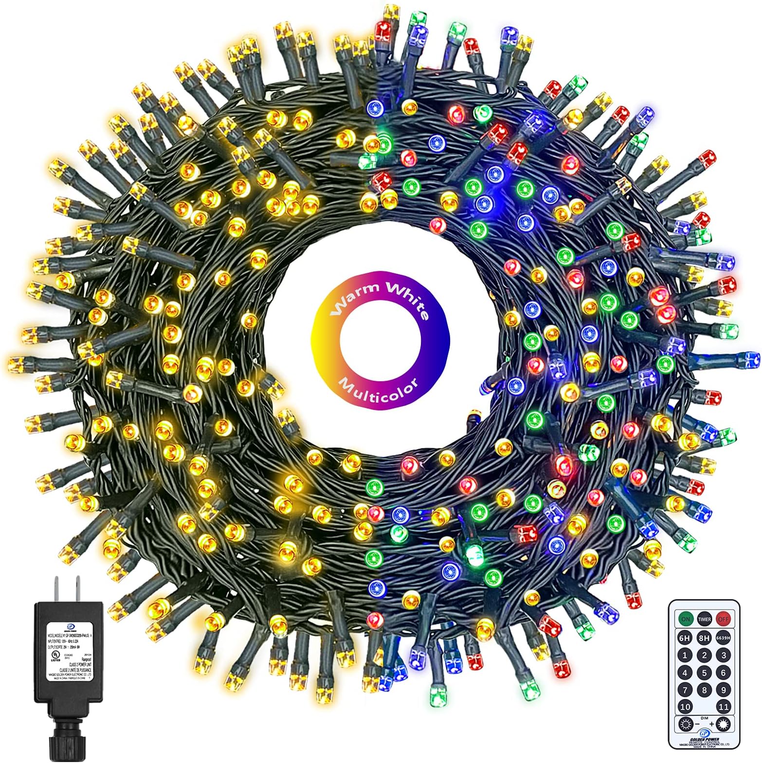 COLCOW Christmas String Lights Outdoor Indoor, 800 LED 272ft Super Long 11 Modes & Timer Remote Waterproof Fairy Twinkle Light for Christmas Wedding Party Tree Patio Decor, Warm White Mixed Multicolor