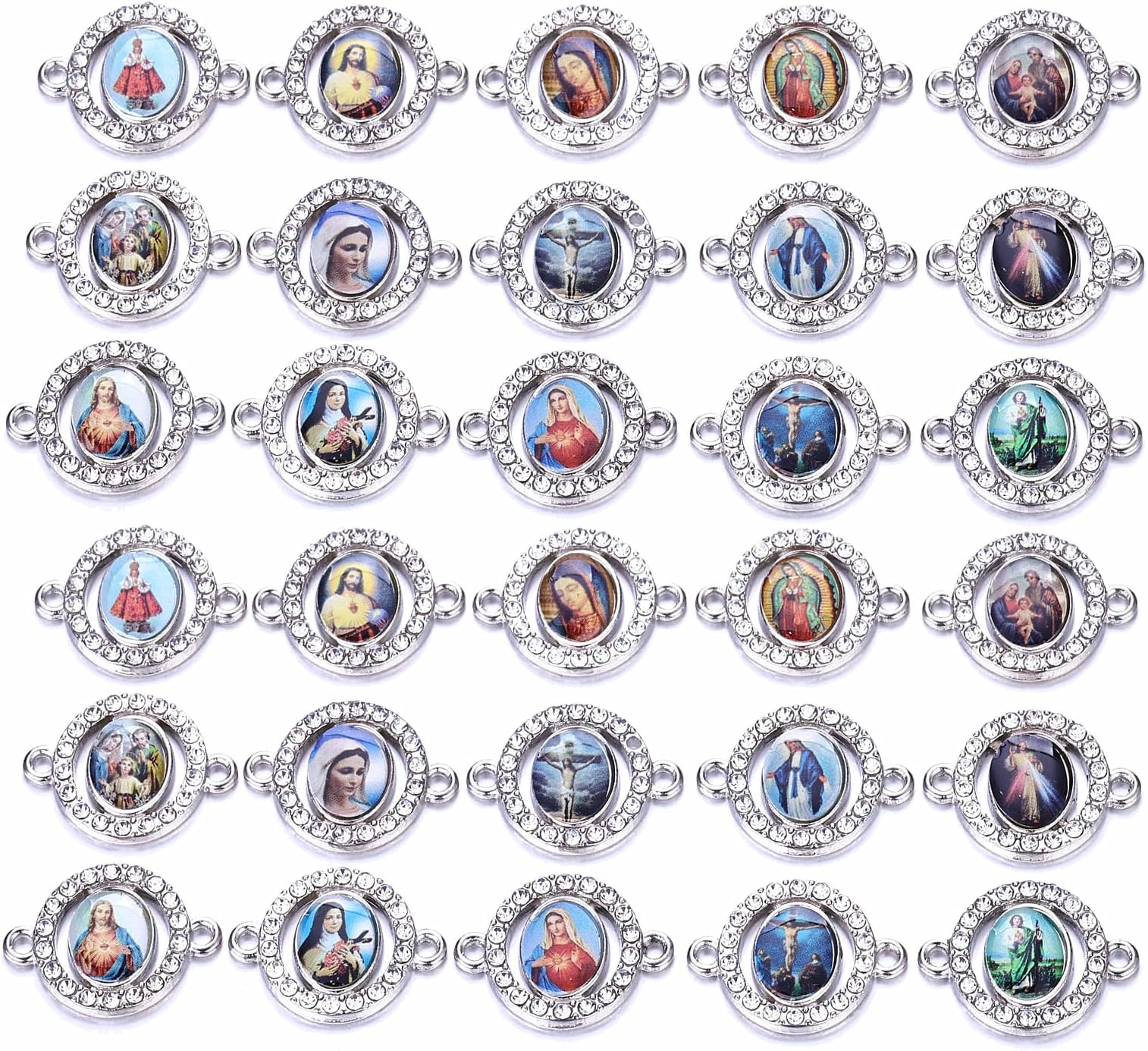 yonghong30pcs Rhinestones Jesus Enamel Our Lady Virgin Mary Crucifix Miraculous Medals Beads Loose Spacer Beads Charms Crucifix Connection for Bracelet Jewelry Making, S, Enamel, No Gemstone