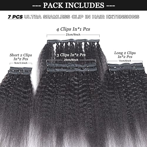 Miniatura 4 de HAPPY&CC Extensiones de cabello humano lacio sin costuras, color negro natural, ultra fino, doble trama, PU invisible, clip, 7 unidades, 20 pulgadas