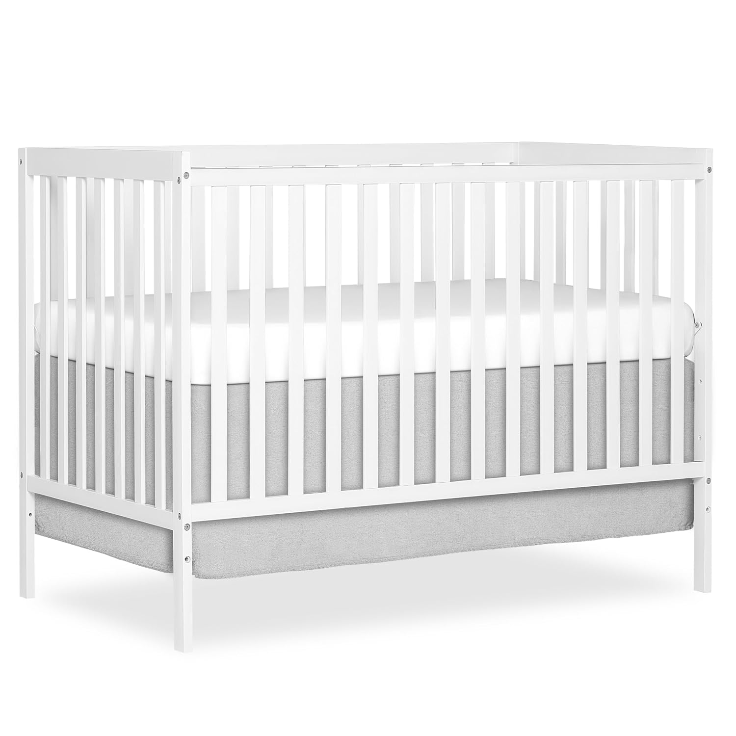 Dream On Me Synergy 5-in-1 Convertible Full-Size Baby Crib with Toddler, Day & Full Bed Conversion in White, GreenGuard Gold & JPMA, 3 Mattress Heights, Sustainable Pinewood