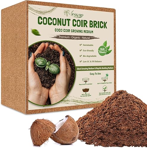 Legigo Ladrillo de fibra de coco orgánico de 10 libras para plantas, 100% natural comprimido de coco con bajo equilibrio de EC y pH, fibra de coco