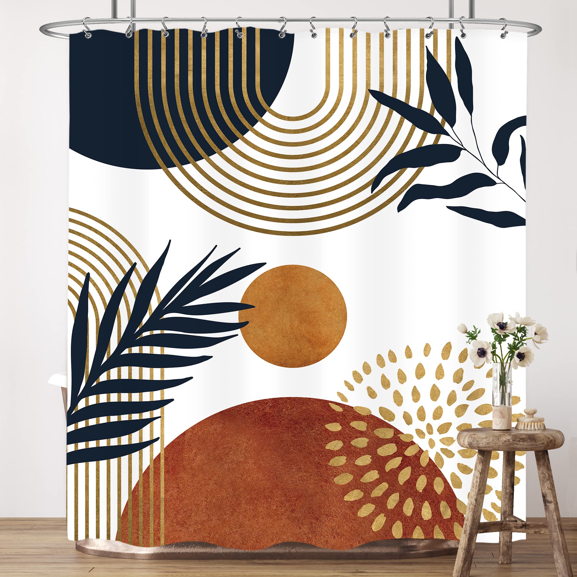 LIGHTINHOME Duschvorhang Mit Boho-Blumenmuster, 183x152 Cm, Wasserdicht Aus Polyester – Inkl. 12 Haken