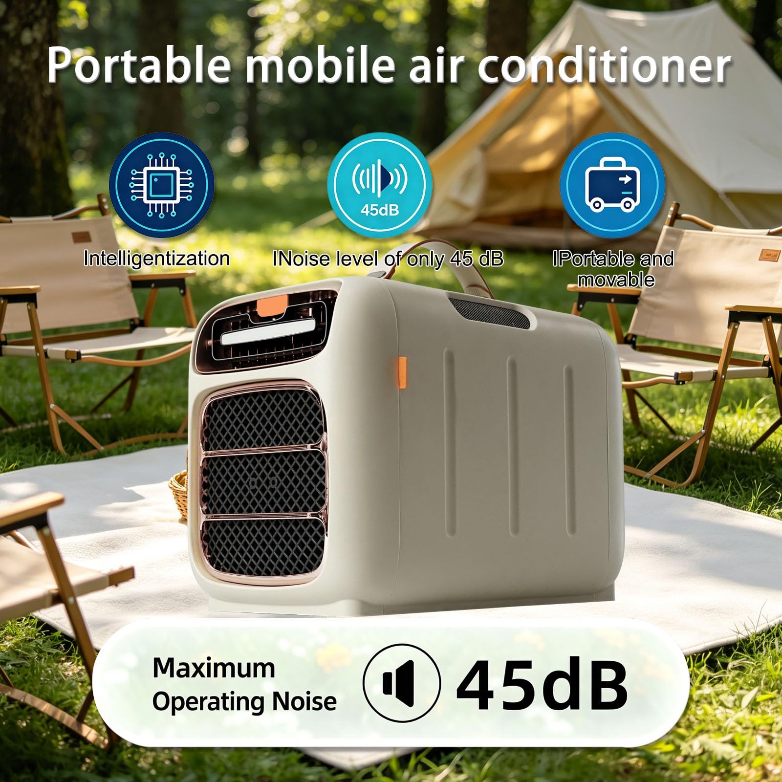 Aire Acondicionado Camping Portátil, Climatización Autocaravana 4800 BTU, Ventilador Enfriador Sin Tubo Evacuación con Deshumidificador para Caravana y Remolque