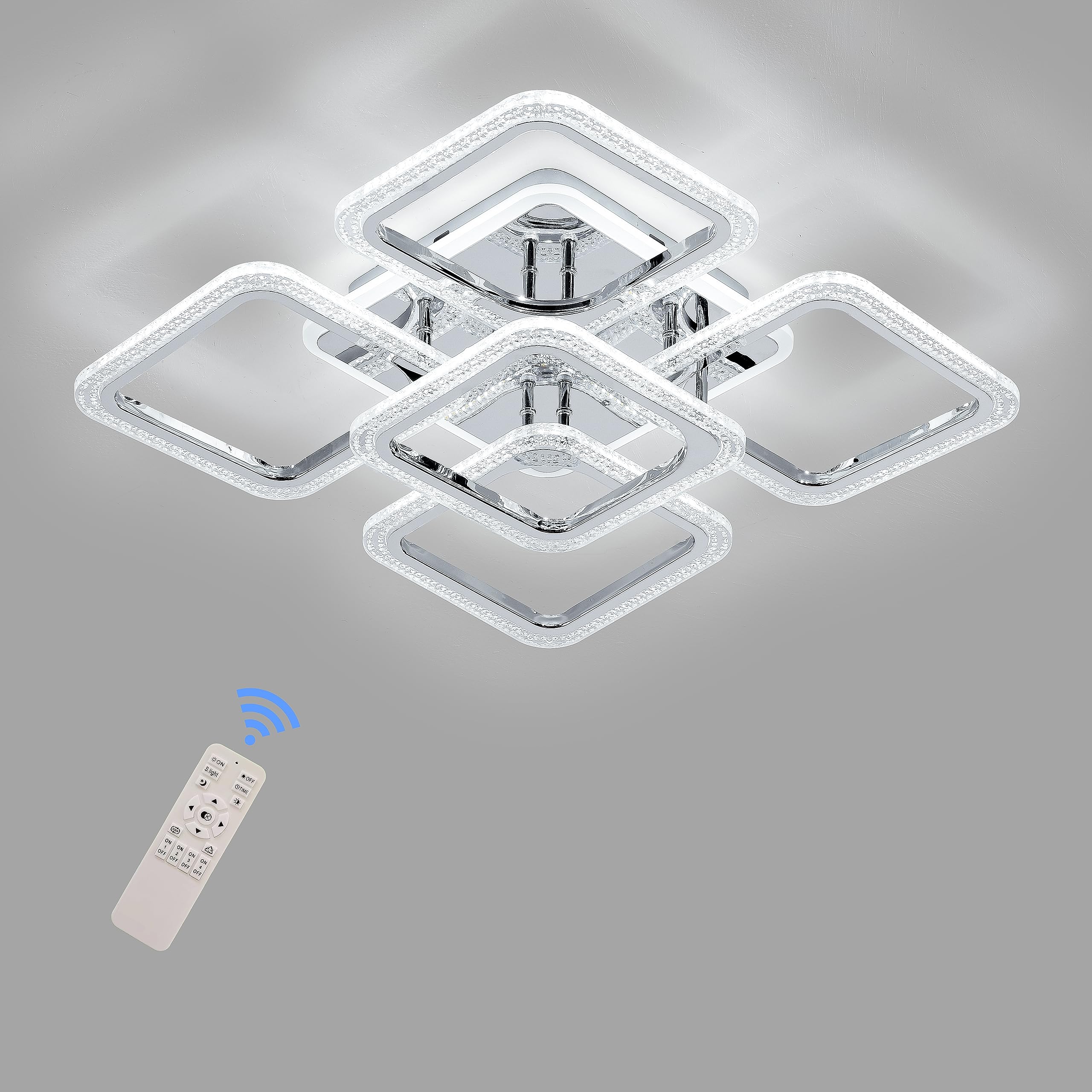 STCH Modern Ceiling Light,23.6” Dimmable LED Flush Mount Lighting Fixture,5 Squares Close to Ceiling Light LED Chandeliers for Bedroom Living Room Dining Room Kitchen Office(100W/3000-6500K) (AMZ002)