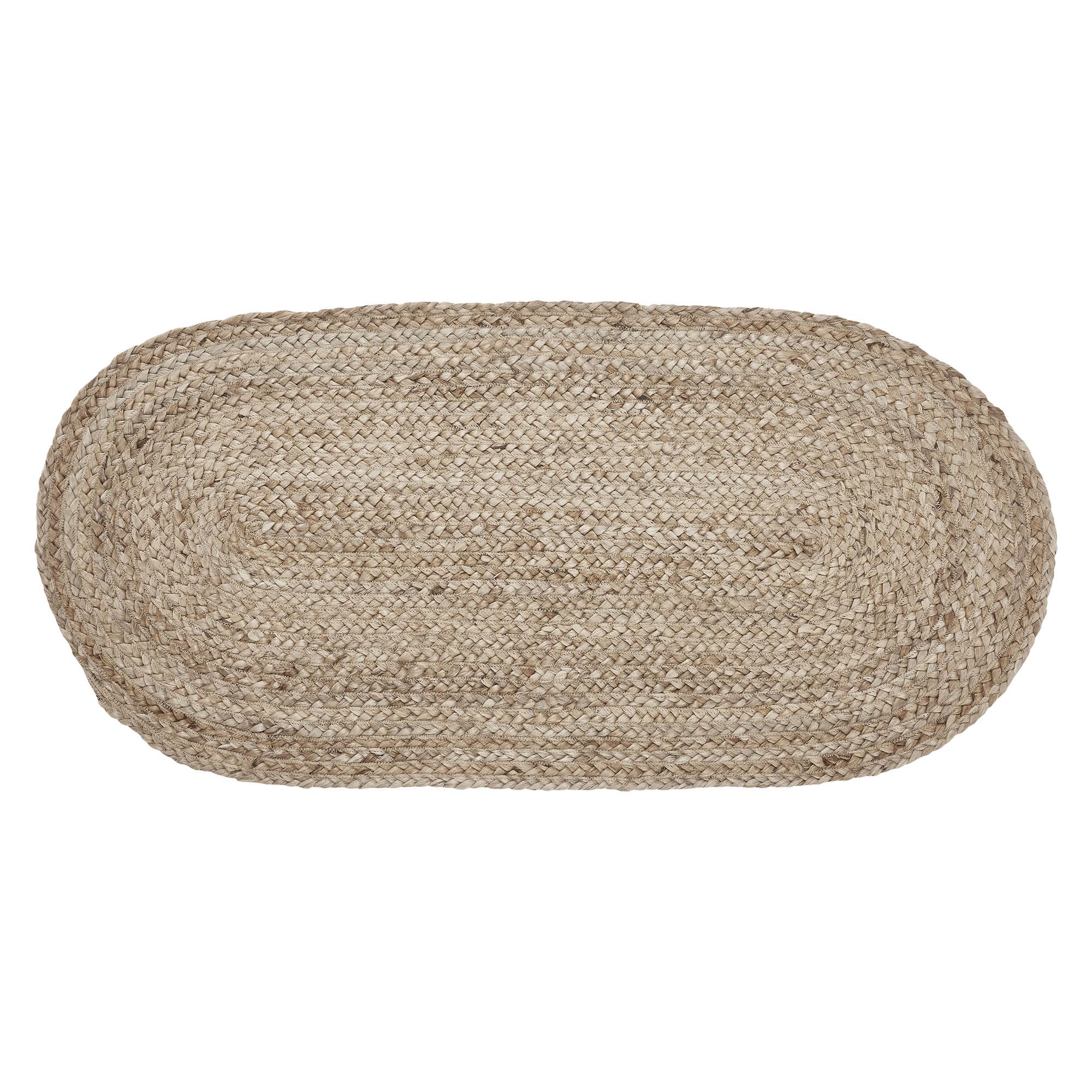 VHC Brands Juteteppich, 43,2 x 91,4 cm mit Pad, Jute-Teppich, Akzentteppich, Bodendekoration, geflochten, natürliche Jute-Kollektion, oval, 43,2 x 91,4 cm, Natur