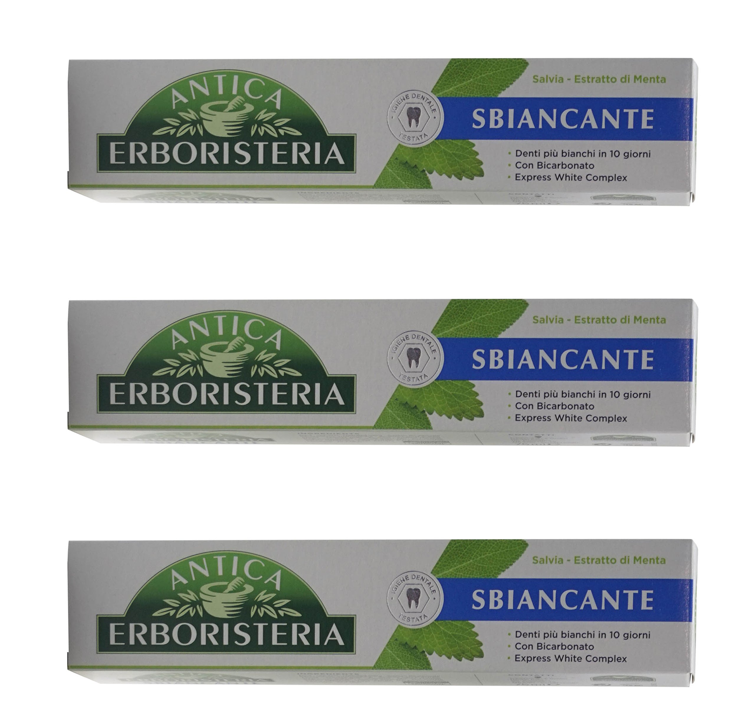 Antica Erboristeria"Sbiancante" Whitening Toothpaste - 2.5 Fluid Ounces (75ml) Tubes (Pack of 3) [ Italian Import ]