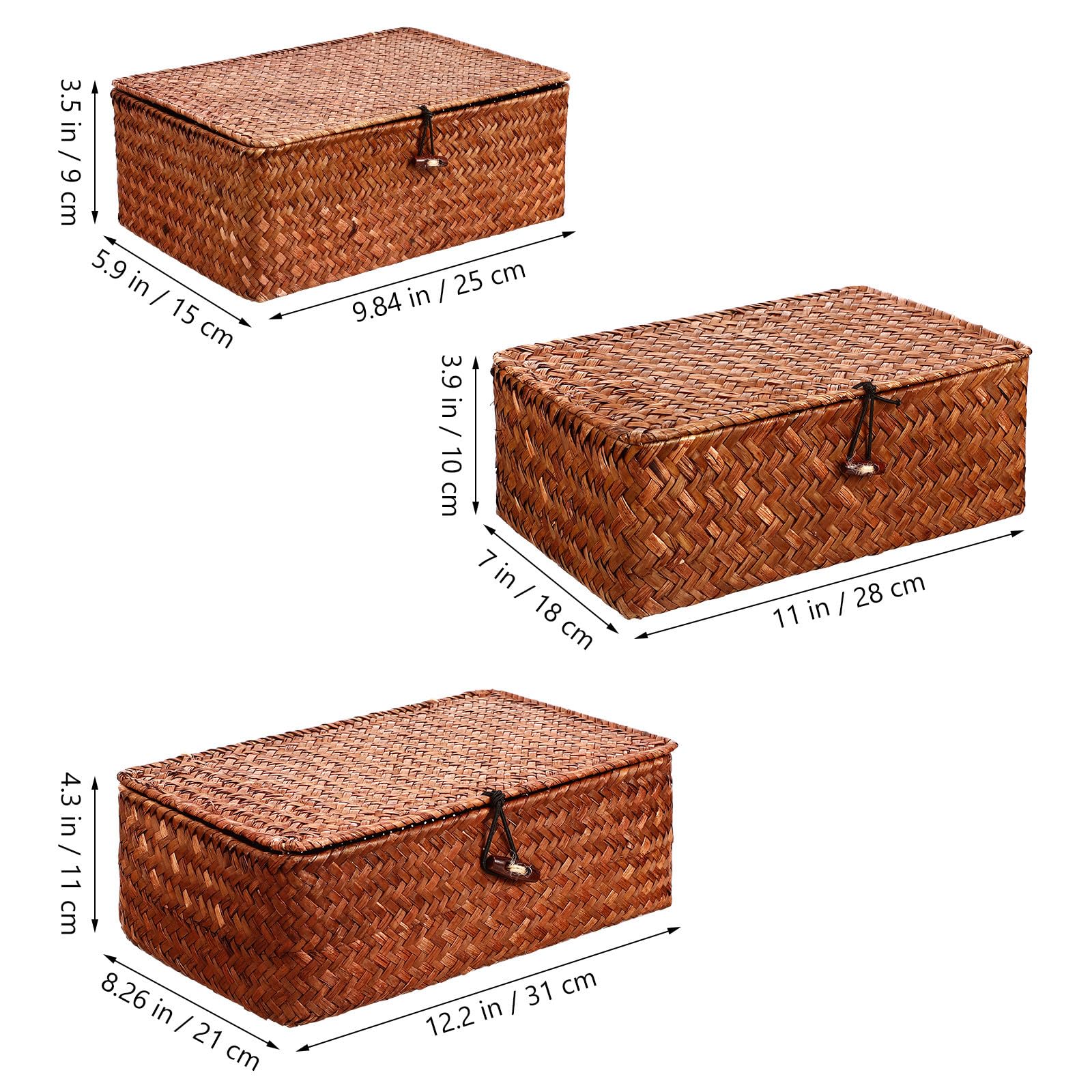HEMOTON 3piezas Cestas Tejidas con Tapa Cajas Organizadoras de Almacenamiento con Gran Capacidad para Oficina Hogar y Baño Cajas Multiusos para Cosméticos y Utensilios Pequeños Diseño
