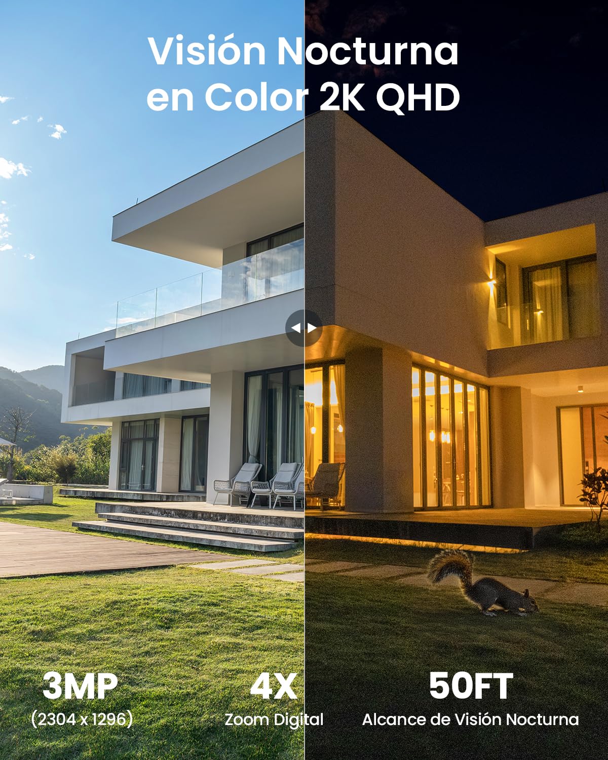 ieGeek 2K Camara Vigilancia WiFi Exterior Solar, Cámara de Seguridad sin Cables con Panel Solar Integrado, Visión Nocturna en Color, WiFi 2.4GHz, PIR Movimiento Detección, Audio Bidireccional
