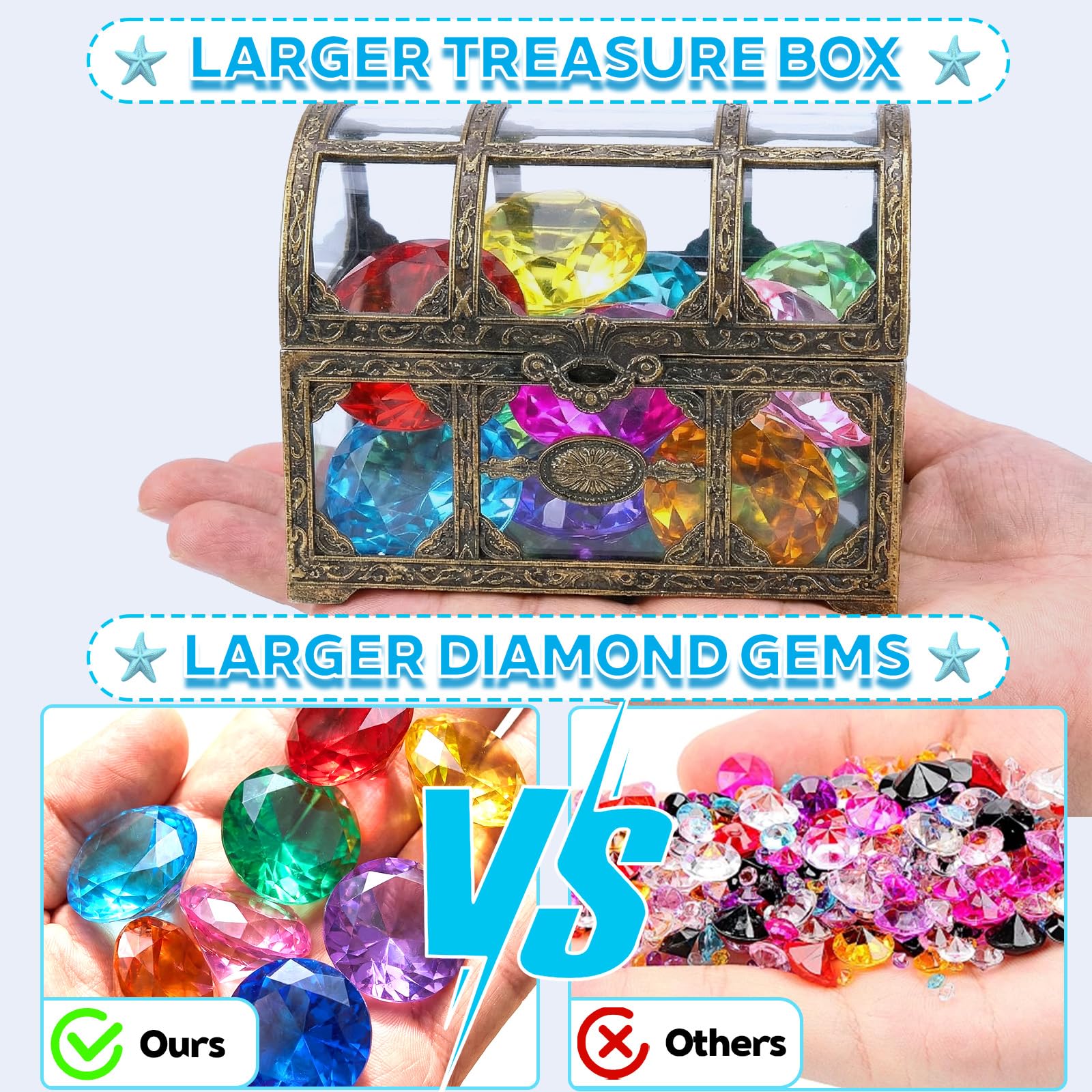 Plkjiu Kids Diving Gems with Treasure Box, 10PCS Swimming Pool Sinkers for Kids 5-12, Pirate Pool Toys for Swimming Pool & Beach - Image 4