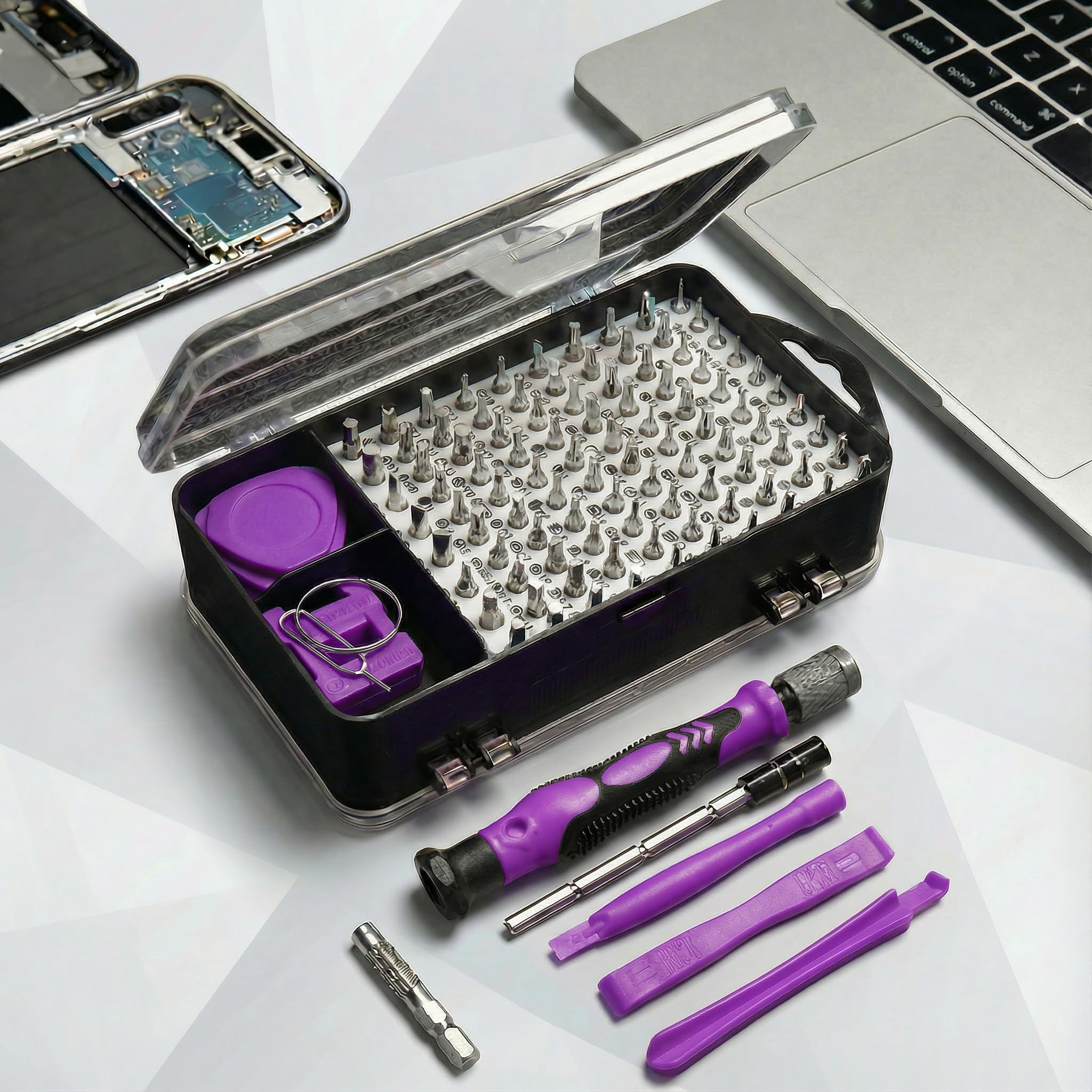 Precision Screwdriver Set A, 115-in-1 Electronics Repair Tool Kit for Computer Laptop Phone Watch Game Console Electronic PC Repair PURPLE