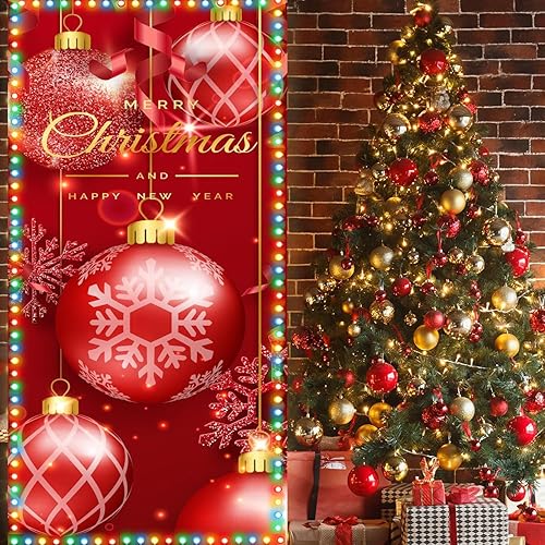 Miniatura 6 de Decoración navideña para puerta de garaje, cubierta festiva para puerta de garaje, 3 x 6.6 pies, adornos rojos de Navidad para puerta delantera,