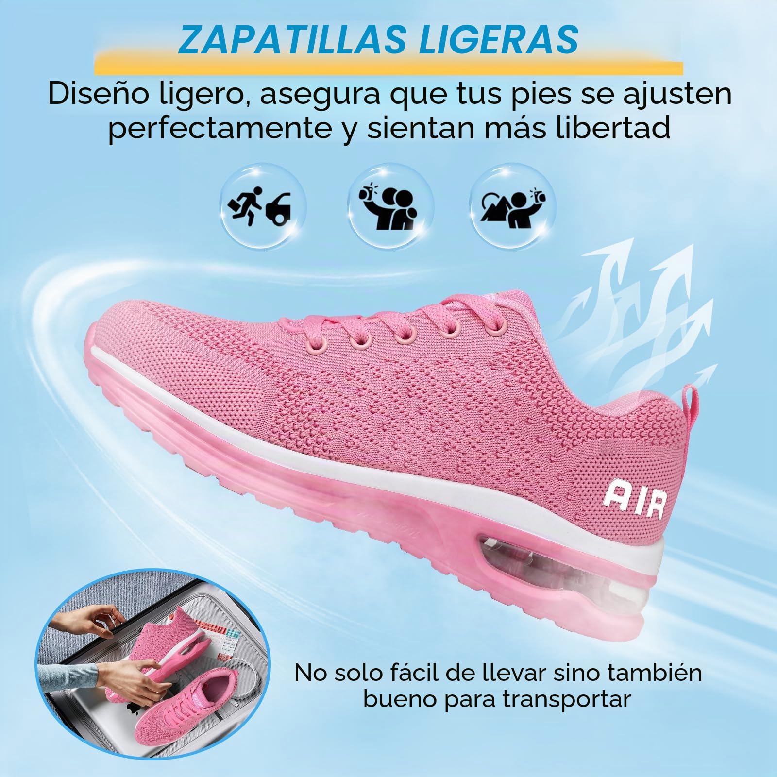 Zapatillas Deportivas Mujer Transpirables Ligeras de Malla para Correr Caminar Sneakers Casual Trabajar Gimnasio Sneakers Zapatillas de Running