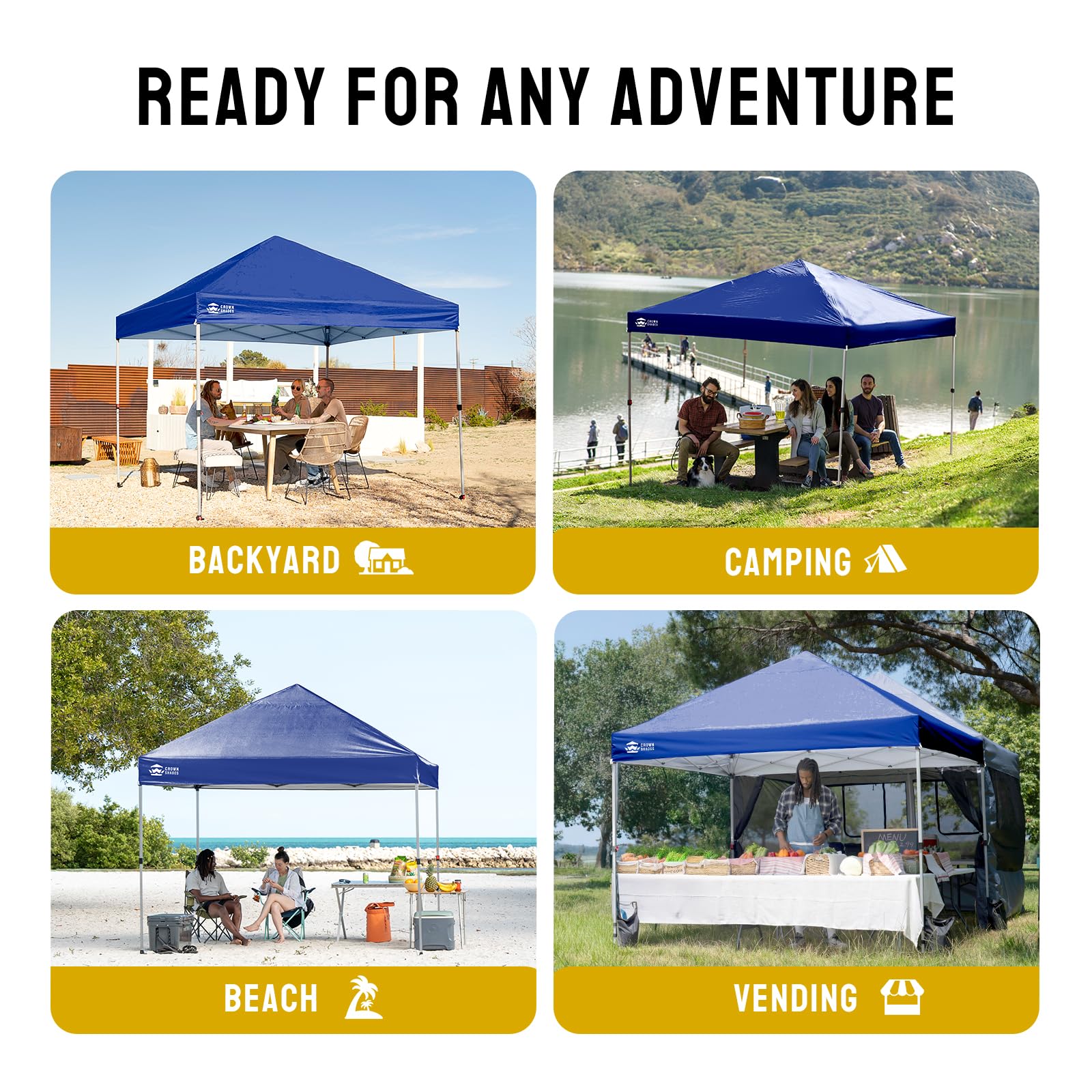 CROWN SHADES 8x8 Pop Up Canopy, Patented Center Lock One Push Instant Popup Outdoor Canopy Tent, Newly Designed Storage Bag, 8 Stakes, 4 Ropes, Silver-Coated Navy Blue