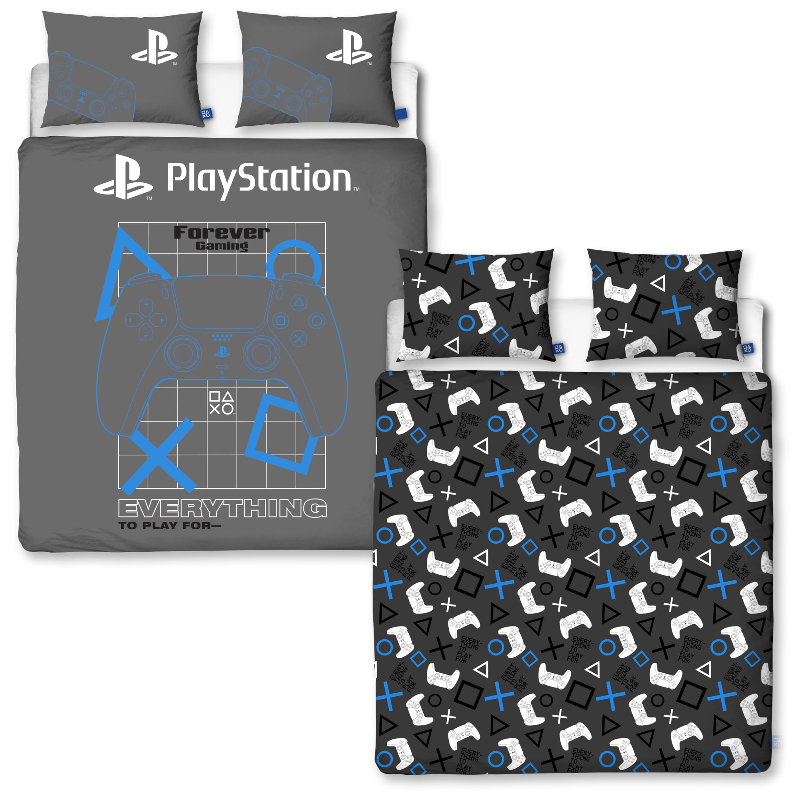 Set copripiumino matrimoniale con licenza ufficiale PlayStation | Design per giocatori | Grigio reversibile su entrambi i lati, copripiumino per bambini con tema gaming, include federe abbinate