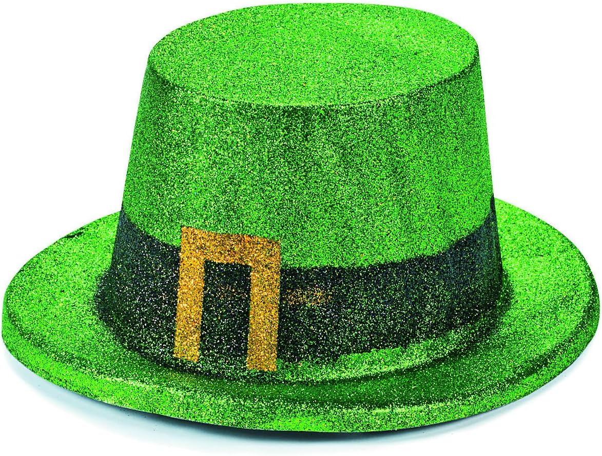 Fun Express Bulk Green Glitter Leprechaun Top Hats - 72 Hates - St Patrick's Day Celebration Accessories