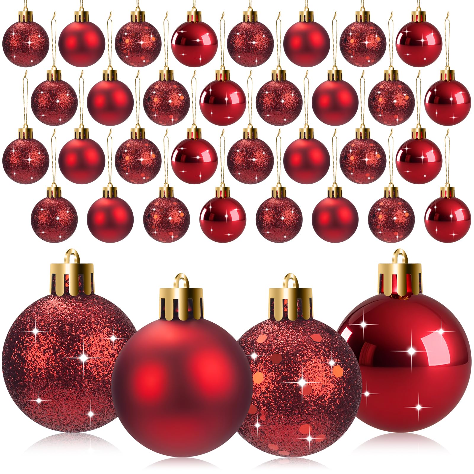 36 PCS Christmas Tree Ornaments, 1.57 Inch Shatterproof Christmas Ball Ornaments Set, Red White Silvery Christmas Balls Decorations,Xmas Glittering Plastic Hanging Decor for Home,Wreath,Party
