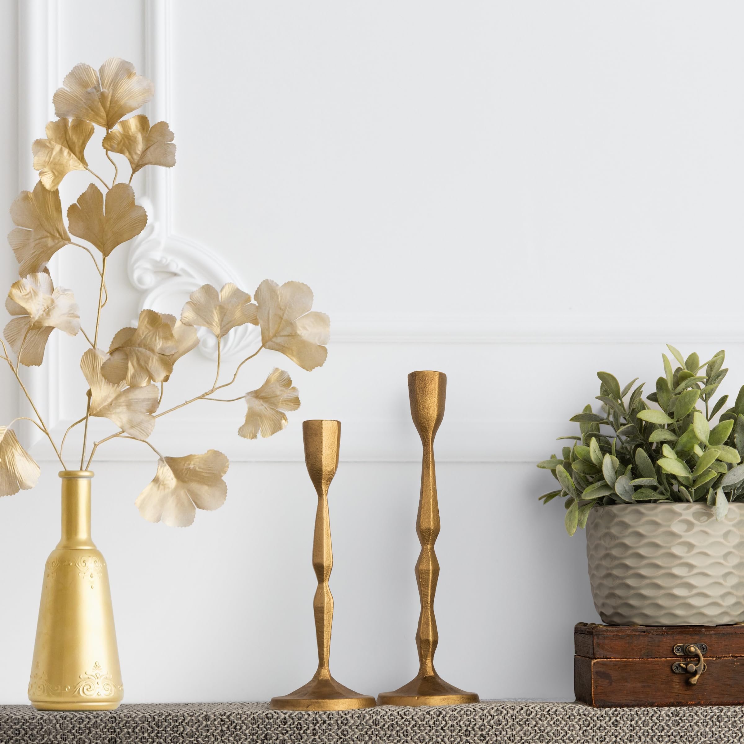 Set of 2 Brass Candlestick Holders - Brass Candle Holder - Modern Gold Taper Candle Holders - Elegant Candle Sticks Holder Decor - Gold Candlestick Holder