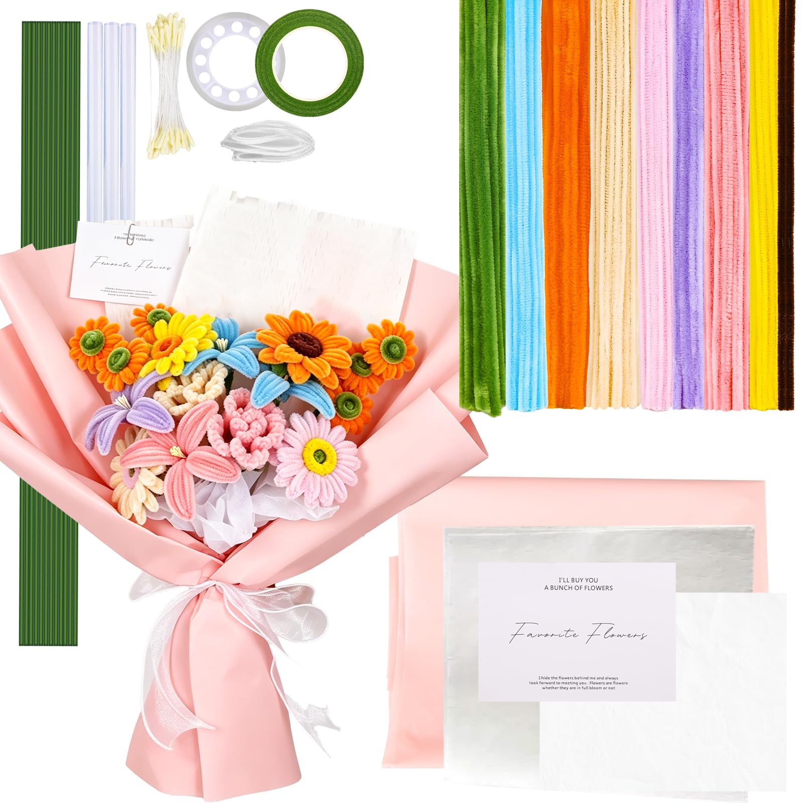 190 pcs Pipe Cleaners for Craft Flowers,Sunflower Bouquet Set,9 Colours