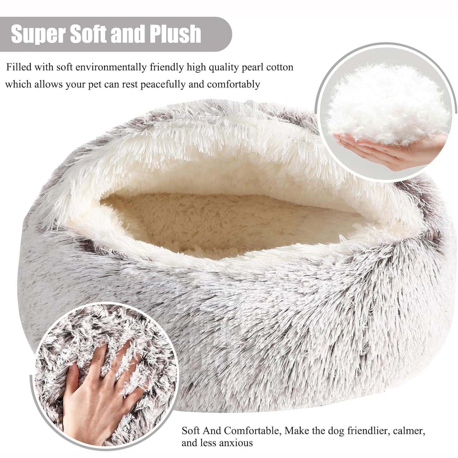 انوان سرير للقطط والكلاب الصغيرة بتصميم دائري ناعم ومريح ومضاد للقلق، سرير للحيوانات الاليفة مع قاعدة مضادة للانزلاق، سرير للحيوانات الاليفة قابل للغسل للكلاب الصغيرة والمتوسطة