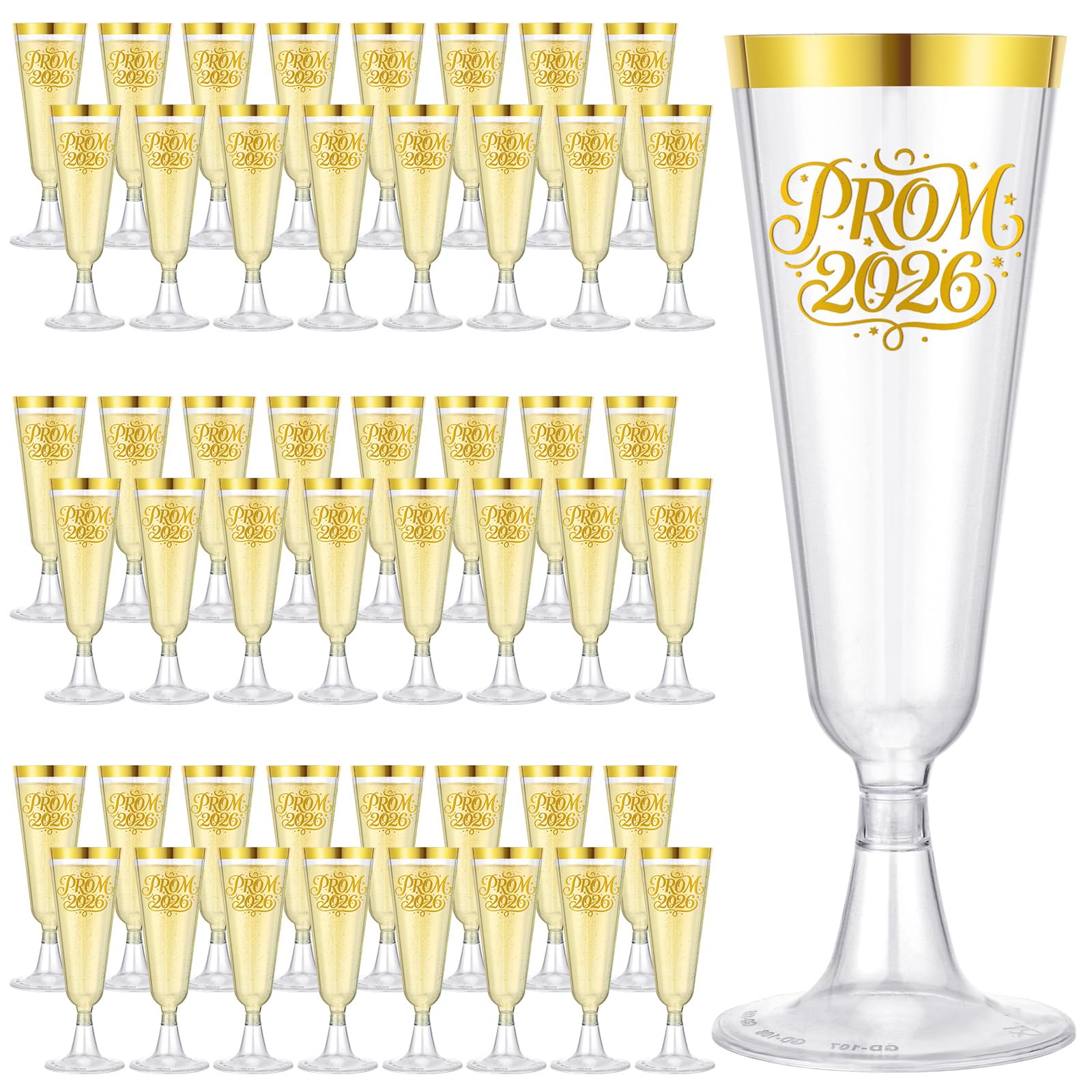 Photo 1 of Jingmore 48 Pack Prom 2026 Plastic Graduation Champagne Flutes 5 oz Disposable Graduation Cocktail Cups Transparent Mimosa Glasses Party Favors Drinkware for Graduate Party(Prom 2026,Gold)