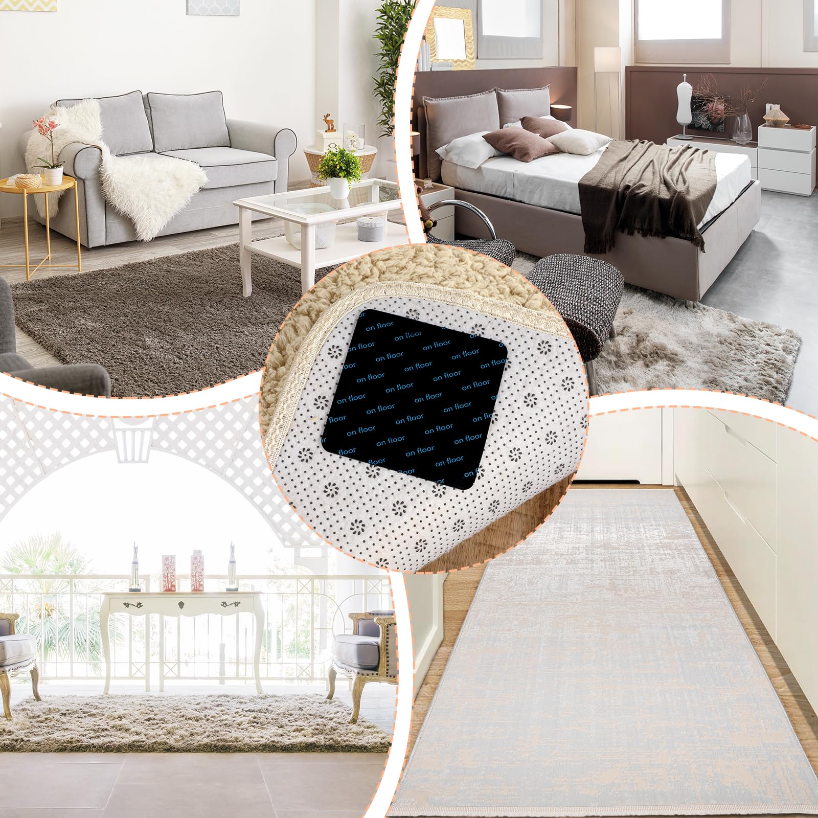 Grip Tape Mabor 12Pcs Rug Tape For Hardwood Floors Anti Slip Carpet Tape For Tile Wood Floors Rug Stickers Carpet Stickers For Area Rugs To Prevent Sliding Keep Rugs In Place Room