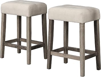 Best Master Furniture Cooper 24" Transitional Bar Height Stools, Backless Counter Seating with Upholstered Linen Fabric Cushion, Space-Saving Design, Set of 2, Antique Oak