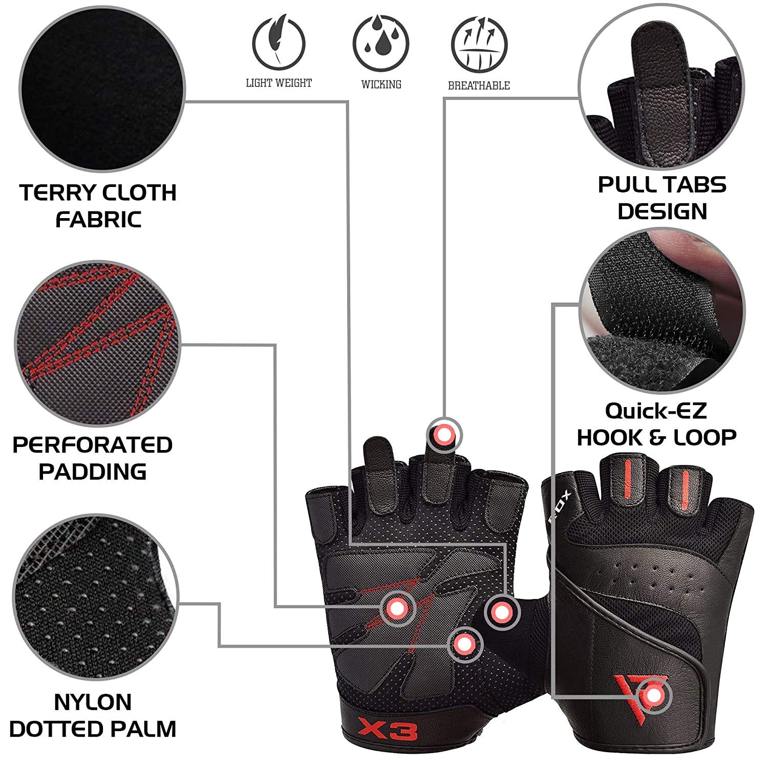 RDX Guanti da ginnastica per sollevamento pesi per allenamento, traspiranti e antiscivolo, buoni guanti da fitness per allenamento con forza, powerlifting, riempimento, sport, bilanciere e manubri