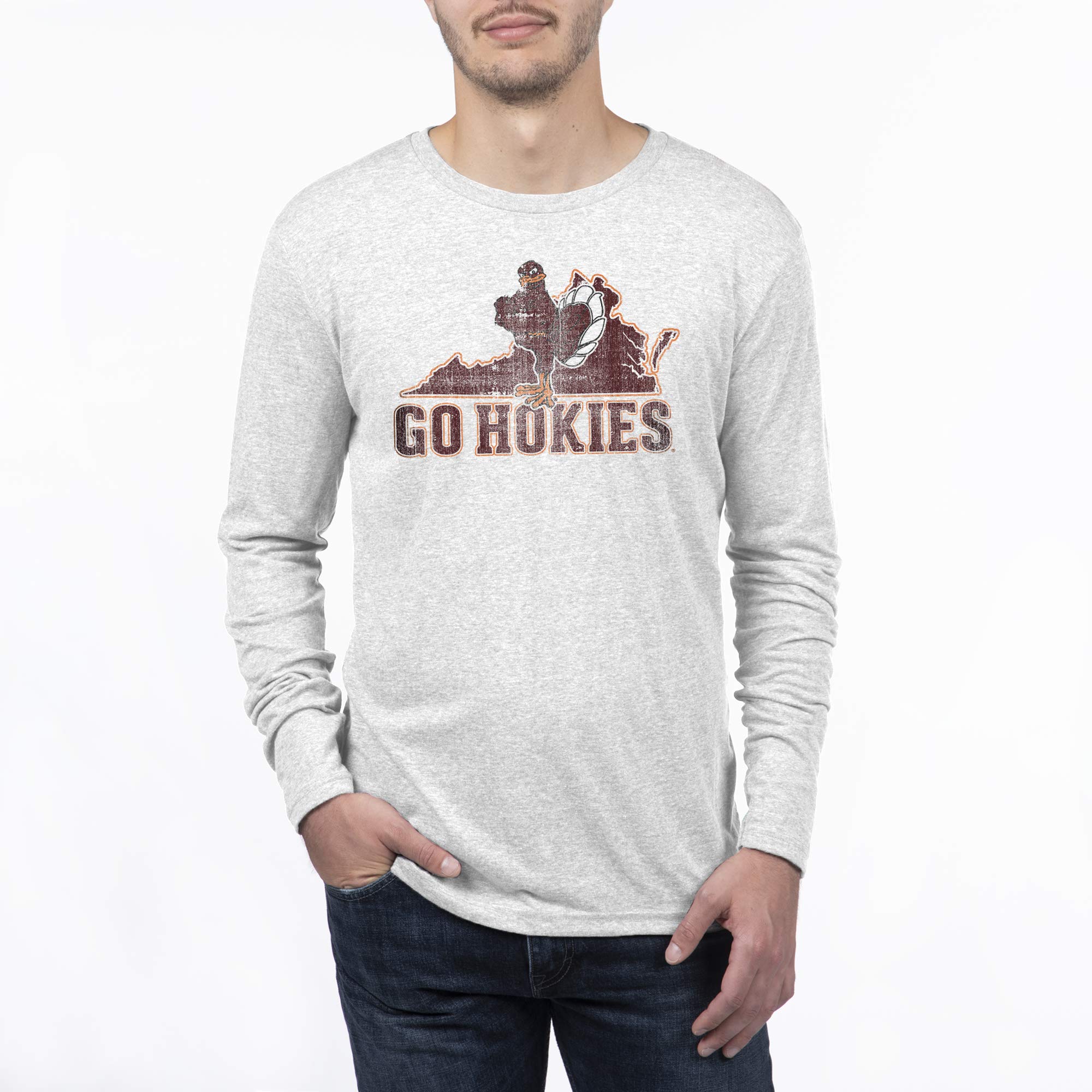 Top of the World Men's Modern Fit Premium Tri-Blend Long Sleeve Team Color Distressed State Icon Tee