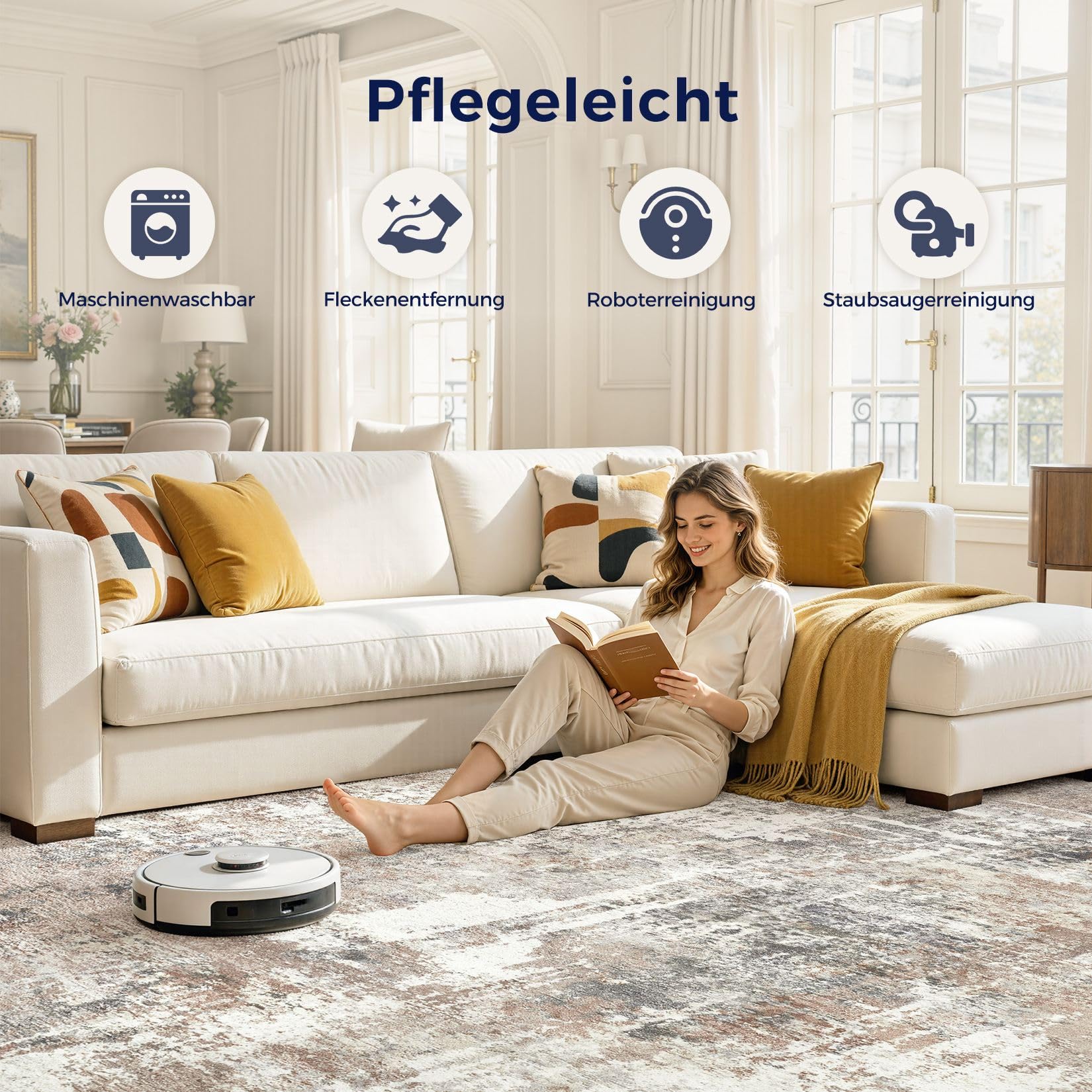 DMOYEST Teppich Wohnzimmer 160x230cm Abstrakt Grau Braun Modern Waschbar | Rutschfest und Weich, Kurzflor für Schlafzimmer Kinderzimmer Büro, Haustierfreundlich, Saugrobotergeeignet