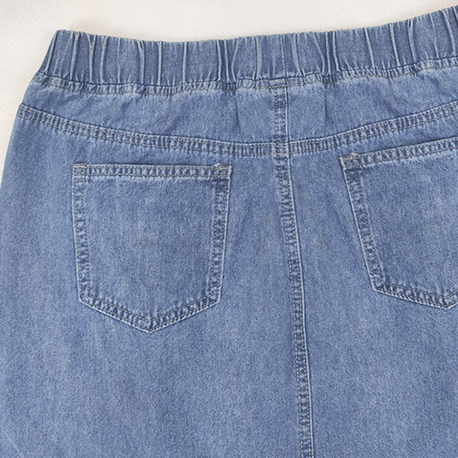 Falda de mezclilla de las mujeres suelta falda de señora de color sólido cintura elástica rasgada retro falda de verano ropa diaria azul claro M