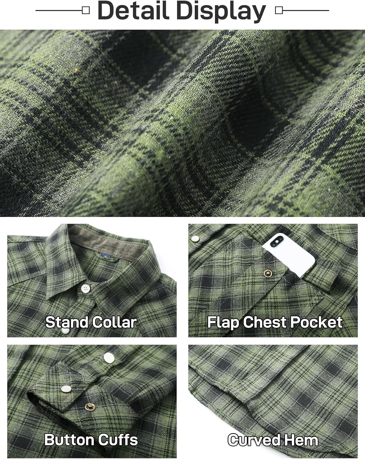 Flygo Men's Flannel Shirts Pearl Snap Long Sleeve Checkered Western Cowboy Brushed Plaid Regular Fit Shirt - Image 3