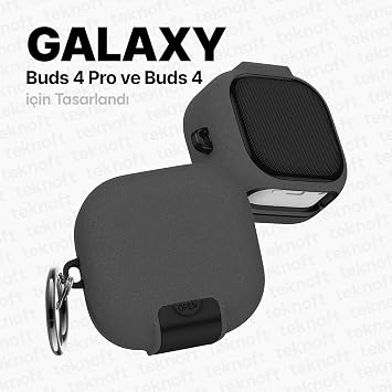 Teknoft Samsung Galaxy Buds 4 Pro ve Buds 4 ile Uyumlu Mandallı Kapak Kilit Sistemli Kumlanmış Mat Dokulu Darbelere Dayanıklı Hibrit Kılıf (Gri, Galaxy Buds 4 Pro/4)