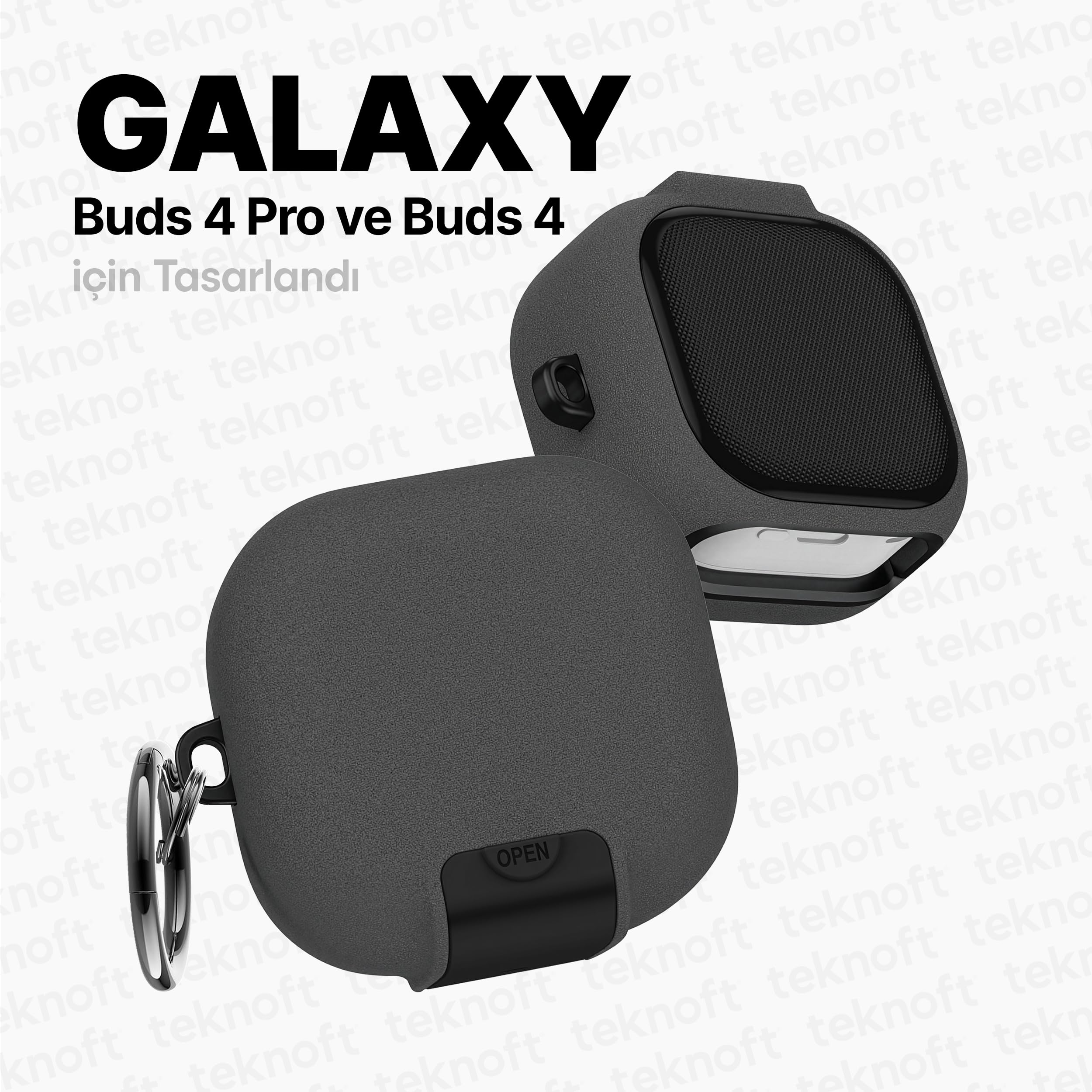Teknoft Samsung Galaxy Buds 4 Pro ve Buds 4 ile Uyumlu Mandallı Kapak Kilit Sistemli Kumlanmış Mat Dokulu Darbelere Dayanıklı Hibrit Kılıf (Gri, Galaxy Buds 4 Pro/4)
