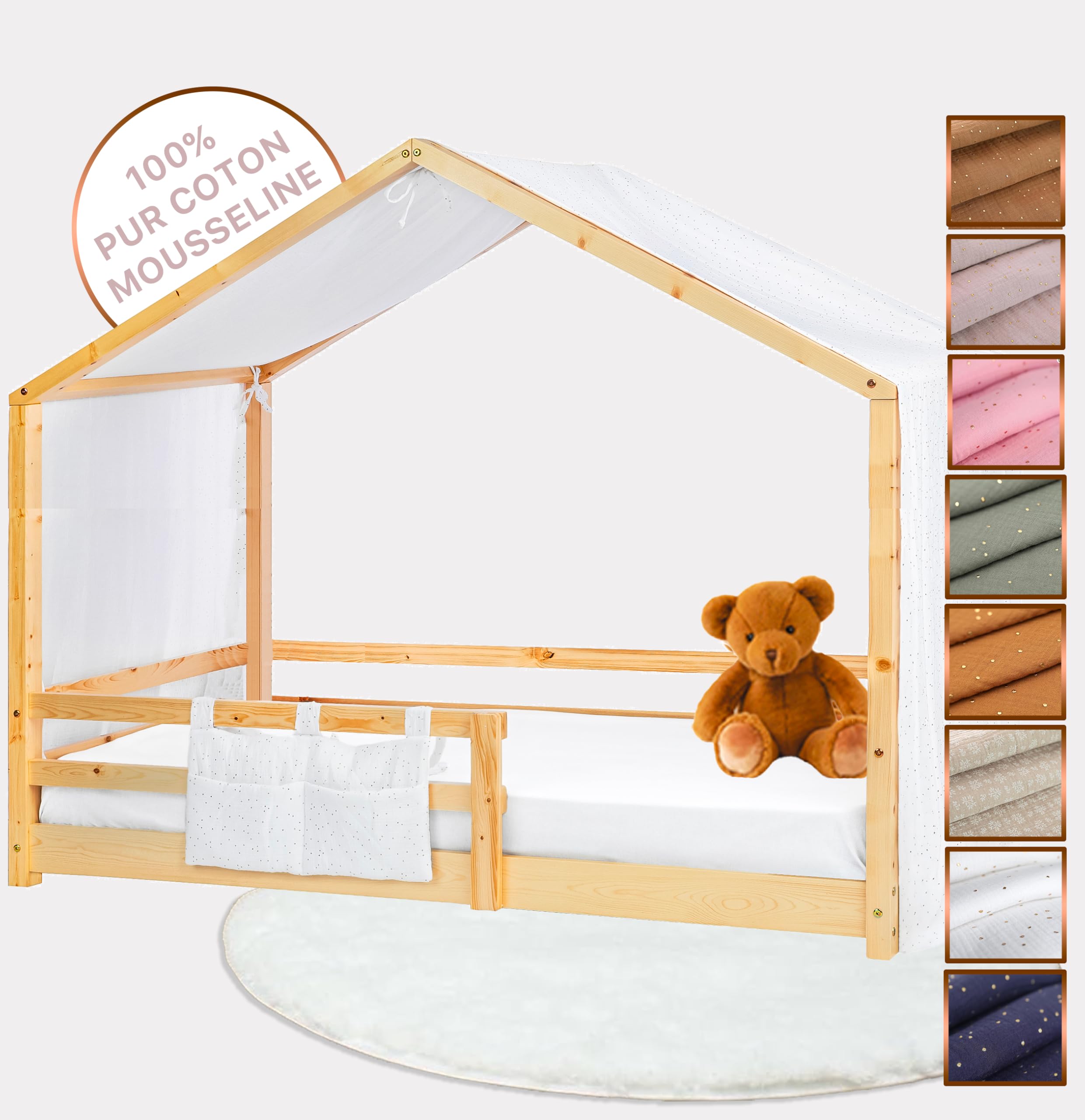 Lovely Hippo Toile de lit cabane - 100% Coton Mousseline - Ciel de lit