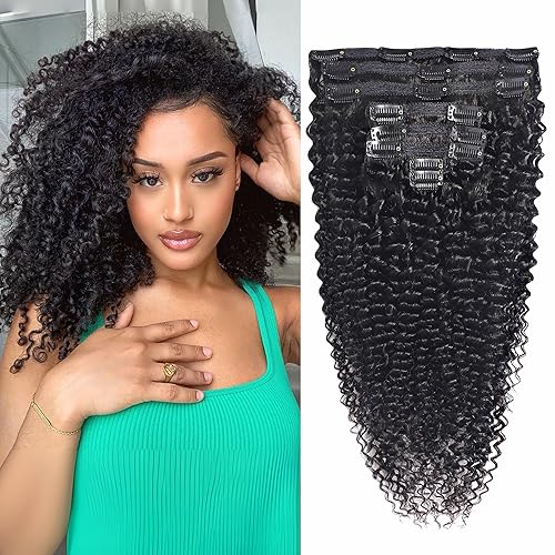 Miniatura 8 de Extensiones de cabello humano real rizado con clip, 100% cabello humano virgen brasileño, 4.23 onzas, 18 pulgadas, 8 piezas con 18 clips,