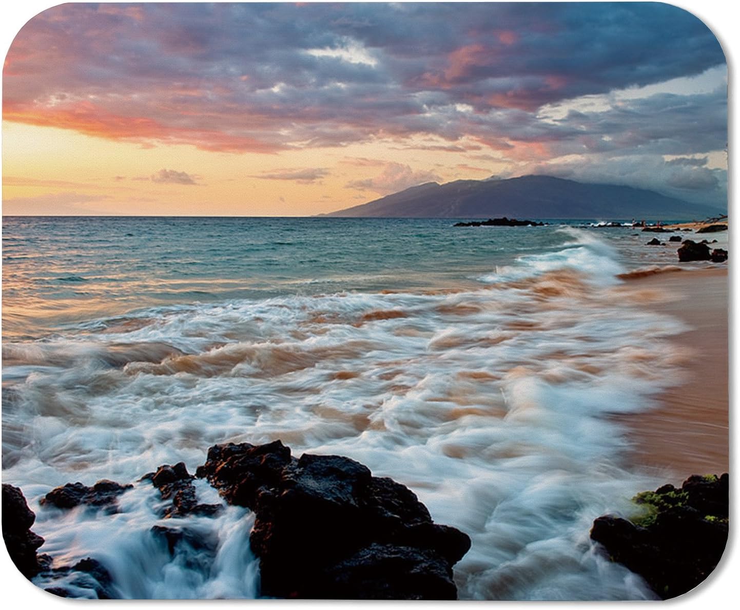 Wailea Makena Beach Maui Hawaii Beautiful Sunset Sea Waves Clouds Mouse Pad Mat