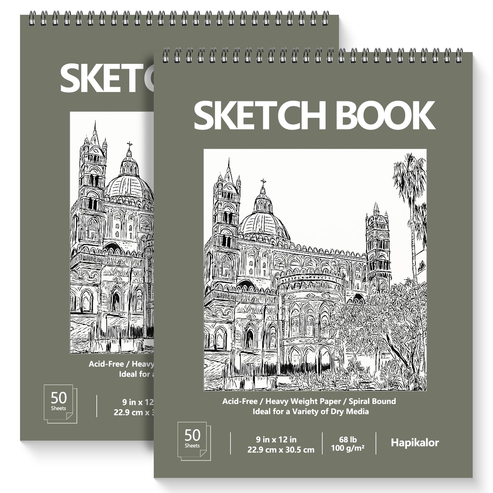 9"x12" Sketch Book, 2-Pack 50 Sheets Spiral Bound Art Sketchbook