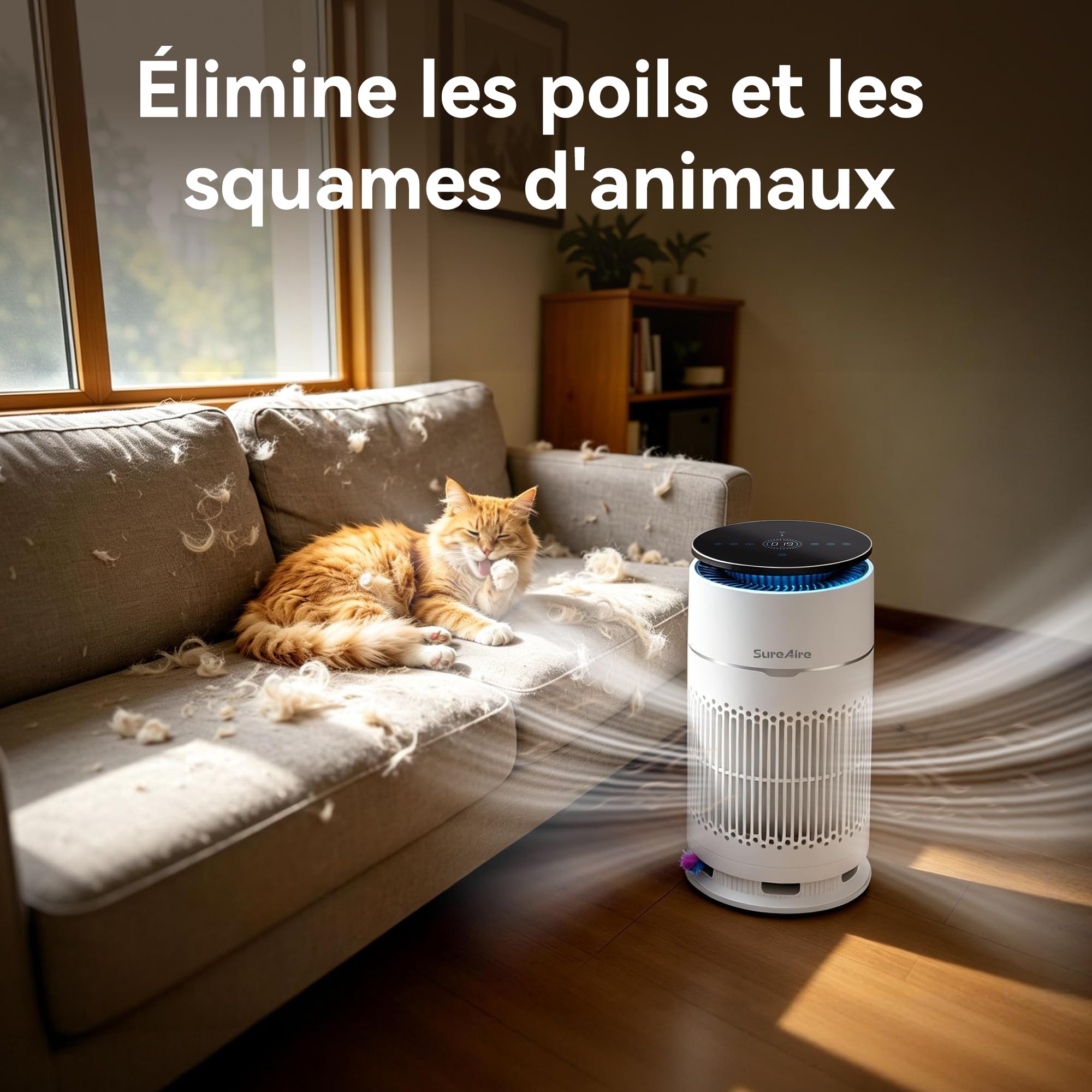 Purificateurs d'air pour chat avec filtre HEPA, purificateur d'air de bureau avec préfiltre remplaçable et teaser pour chat, filtres d'admission d'air à 360 ° Modèle: AP-D1-GP201-T