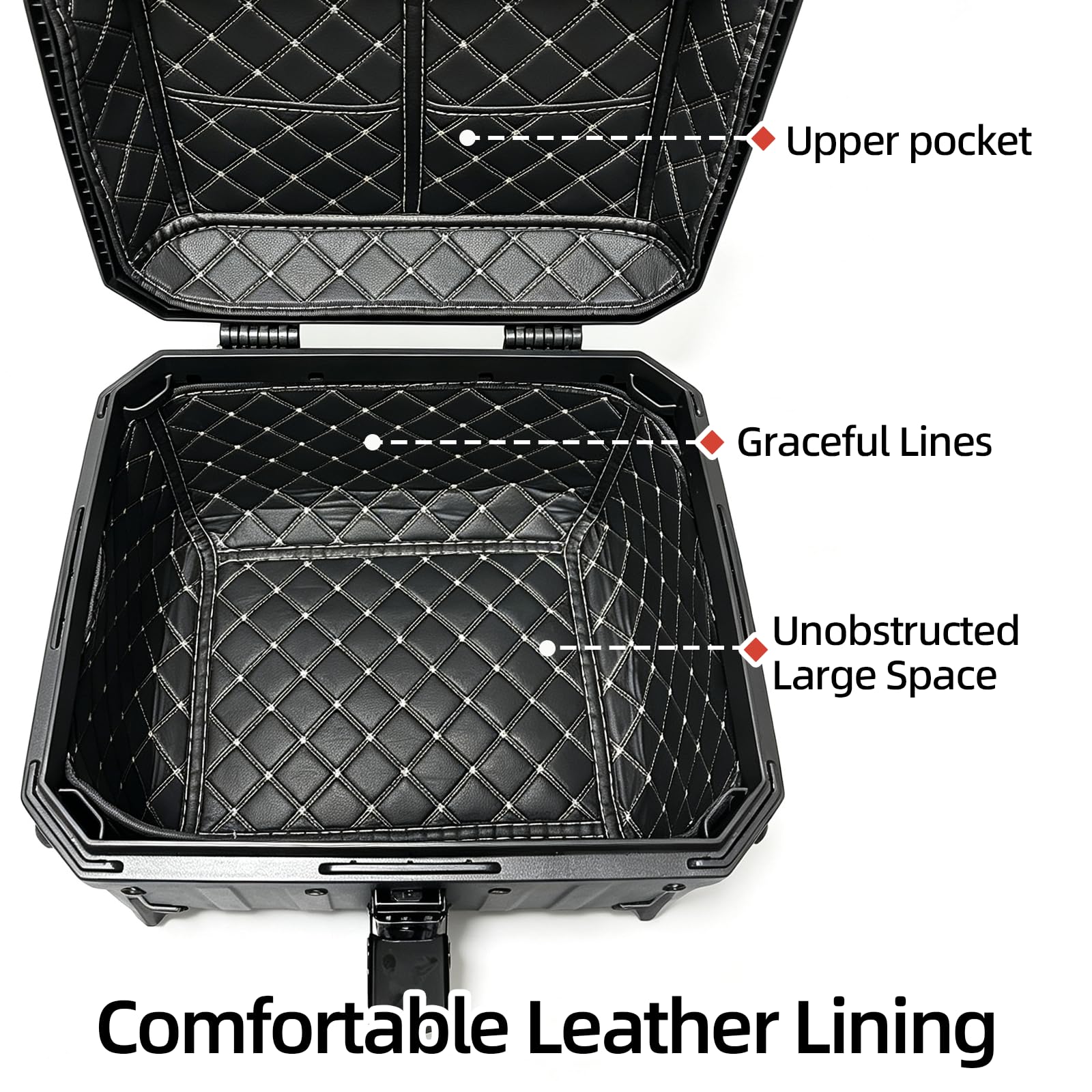 45L Motorrad Topcase, Universal Topcase für Motorrad mit Sicherheitsschloss, Carbonstahl-Bodenplatte und Lederinnenfutter, Wasserdichter & Staubdichter Heckkoffer zur Helmaufbewahrung