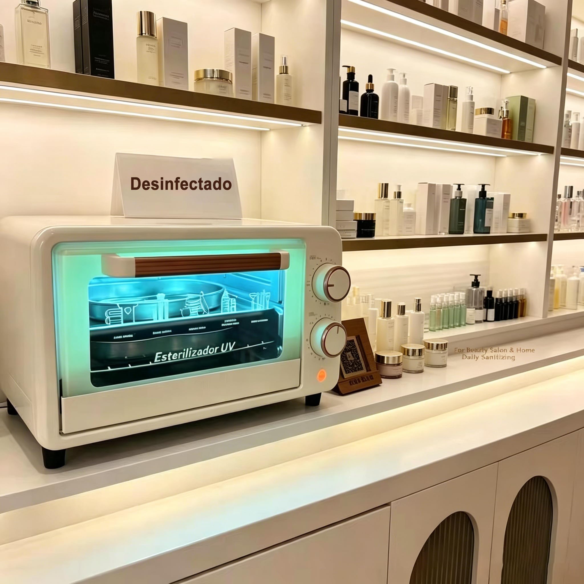 Esterilizador Manicura secado por aire caliente, Esterilizador biberones 10L, Multifuncional Esterilizadores de biberón, vajilla, utensilios de maquillaje y herramientas uñas (Blanco roto)
