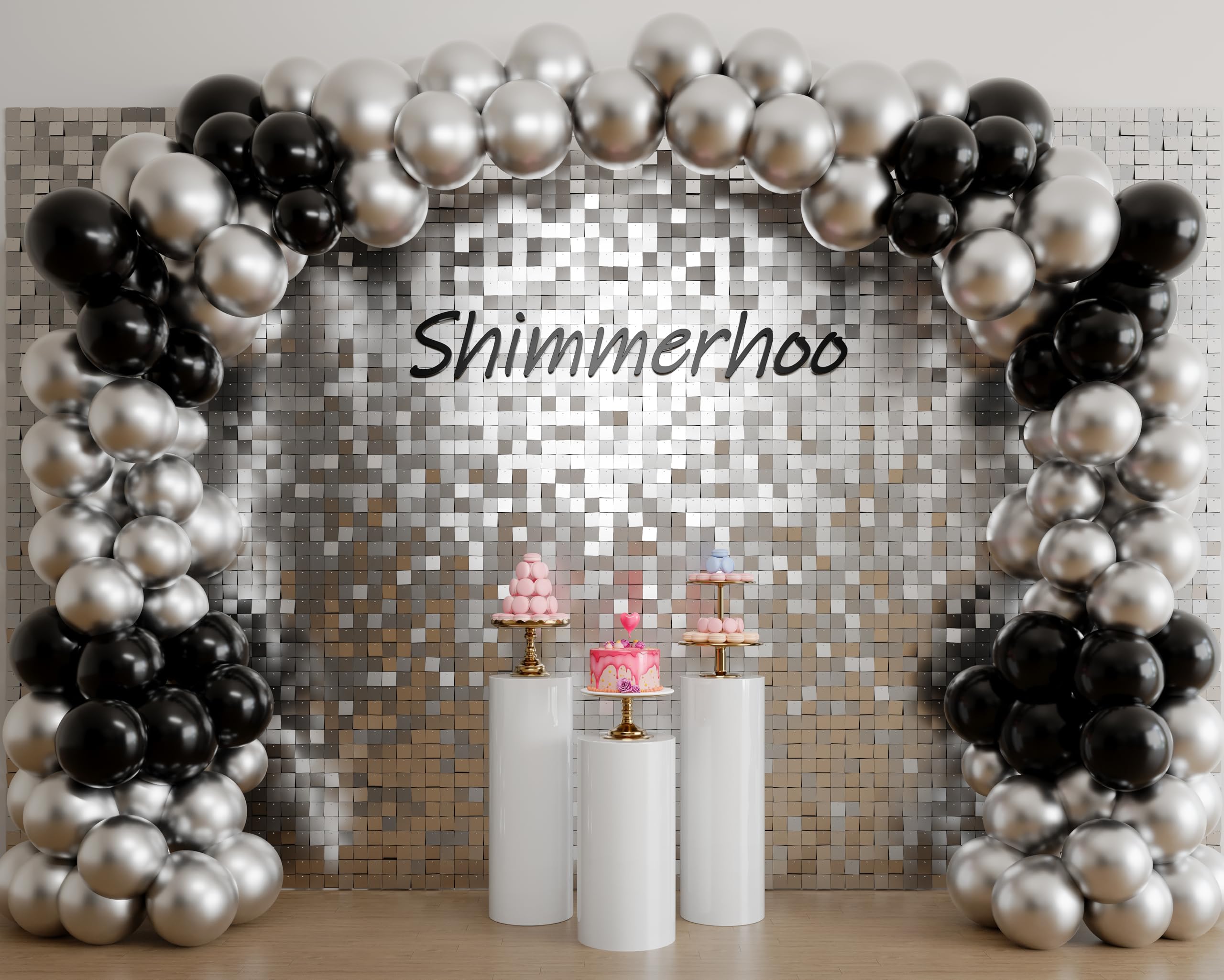 Silver Shimmer Wall Backdrop 48pcs Sequin Shimmer Backdrop Panels, Photo Backdrops for Birthday, Anniversary, Wedding, Party Decoration