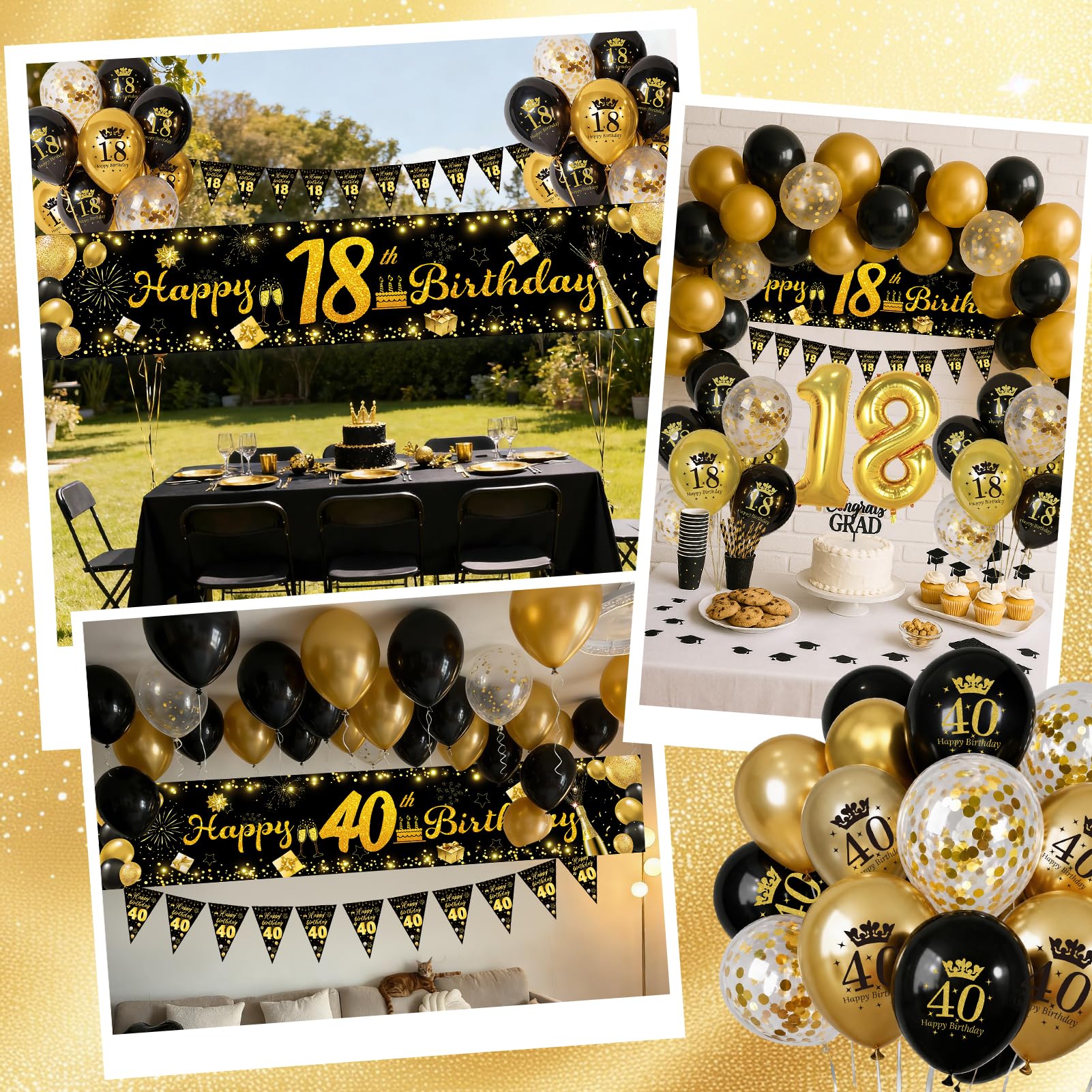 Palloncini 50 Anni Compleanno Donna Uomo, 50 Anni Decorazioni Oro e Nero, Festone Buon Compleanno, Feste di Compleanno Sfondo Fotografico Tessuto per Compleanno 50 Anni Feste