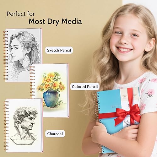 Miniatura 2 de Yoment Cuaderno de bocetos de 5.5 x 8.5 pulgadas para dibujar pequeño en espiral para niños, cuaderno de bocetos de tapa dura (68 libras3.53 ozm),