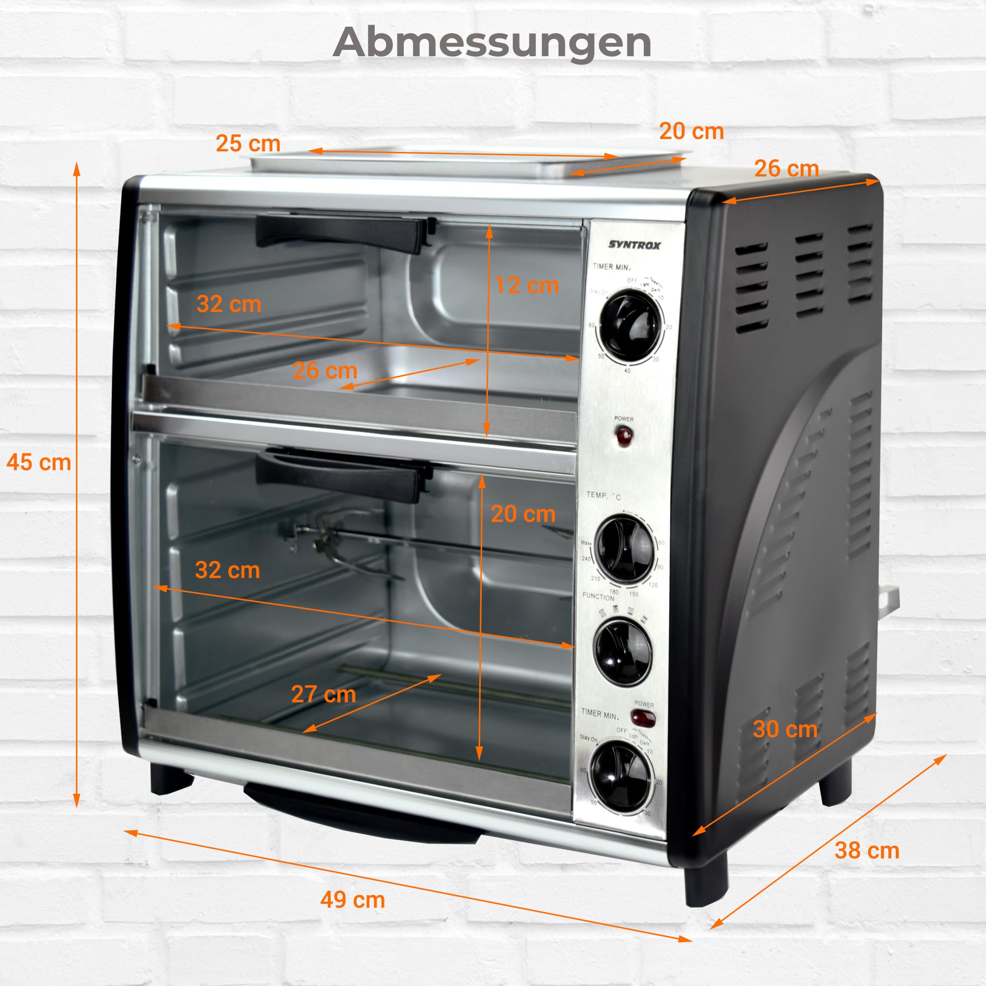 Syntrox Germany 42 Liter Edelstahl Doppel Backofen mit Barbecue