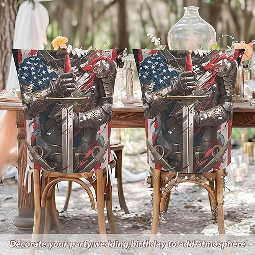 Miniatura 6 de Juego de 6 fundas decorativas para sillas de comedor con diseño de pájaro guerrero blanco para ceremonia del 4 de julio, fundas extraíbles para